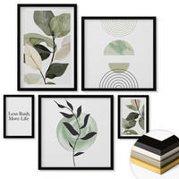 WANDBILDER 5er-Set - 50x50 cm & 20x30 cm & 40x60 cm Schwarzer Rahmen - Geometrische Pflanzenformen - Schwarz, Kunststoff (40/60cm) - ArtPrintCave
