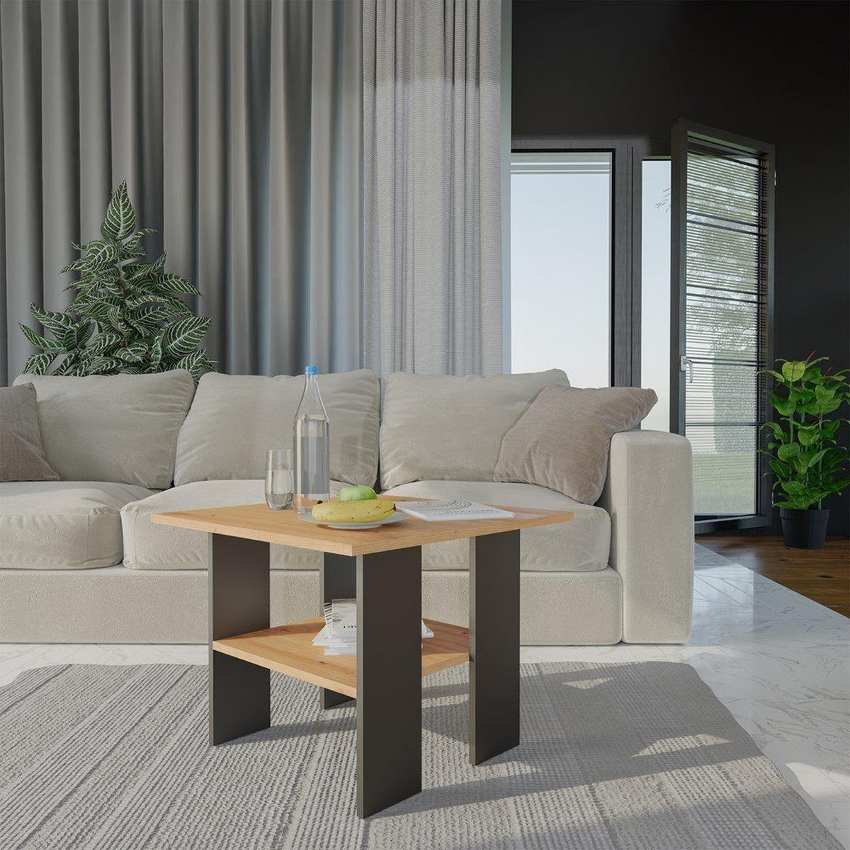 COUCHTISCH MODERNA Spanplatte Artisan Eiche/Mattschwarz 60x60x45 cm - Eiche Artisan, Holzwerkstoff (60/60/45cm)
