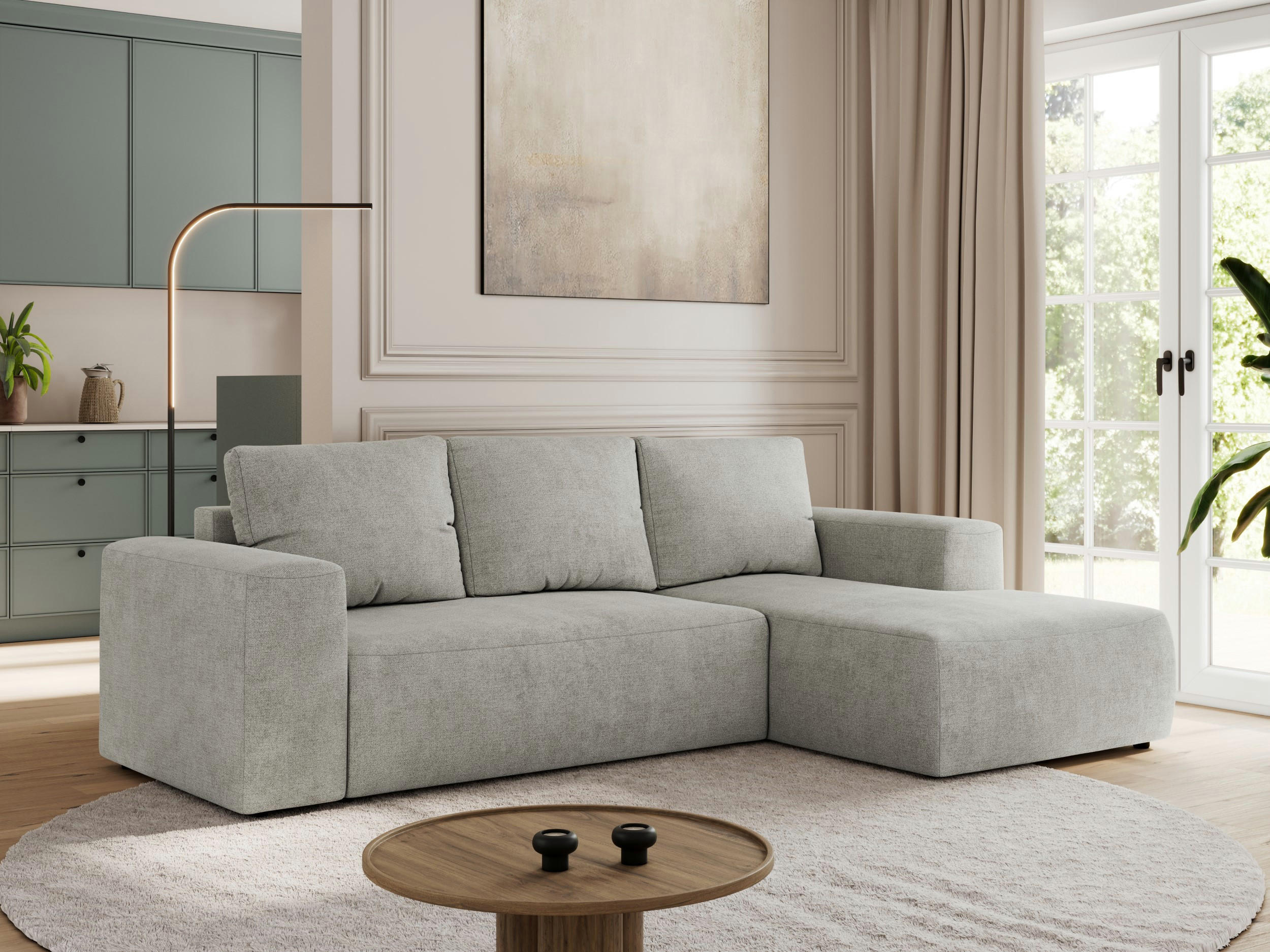 ECKSOFA TRENTINO L Hellgrau Stukture - Rechts - Hellgrau/Schwarz, Textil (164/266cm) - MKS