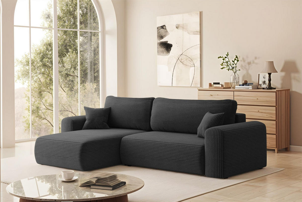 ECKSOFA Flora In Poso - Schwarz, Holzwerkstoff/Textil (145/272cm) - Fun Möbel