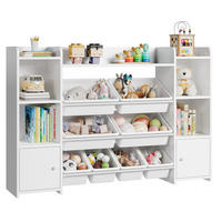 KINDERREGAL –Aufbewahrung für Spielzeug und Bücher, 138×29×94 cm, mit 8 Boxen und 9 Fächern - Weiß, Holz (29.6/94.3/138.8cm) - Kaket