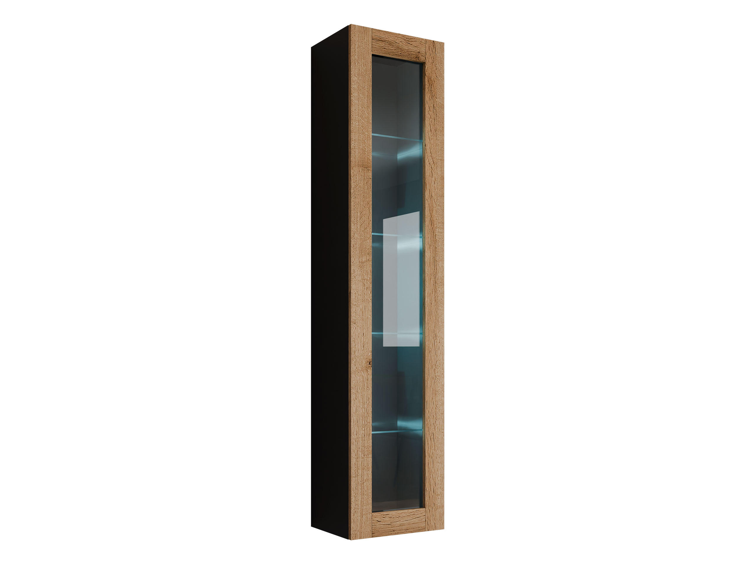 HÄNGEVITRINE 180 Vigo Glas - Eiche Wotan/Schwarz, Holzwerkstoff (40/180/30cm) - MIRJAN24