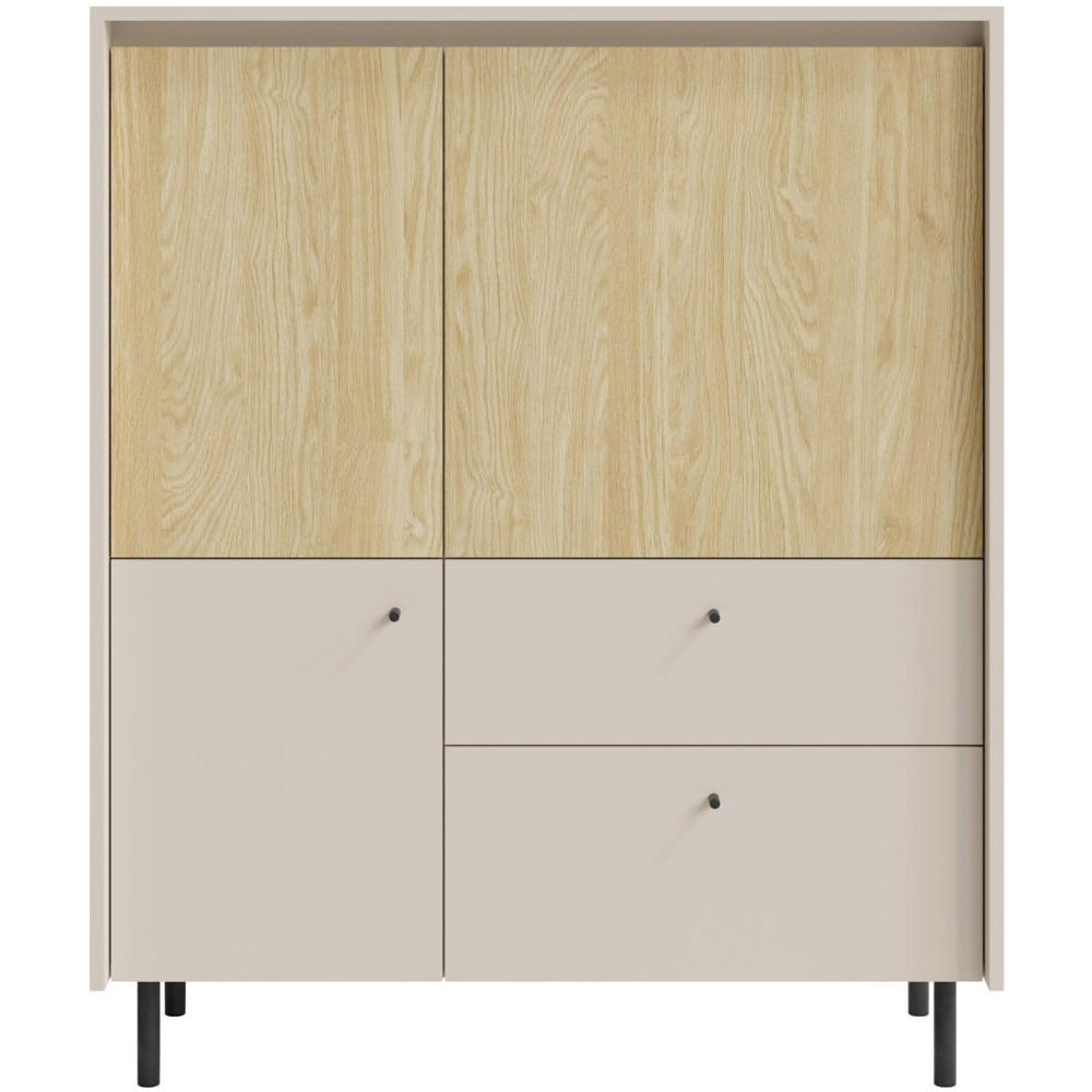 HIGHBOARD Monako mit 2 Schubalden und 3 Türen, Beige Sand - Eichefarben/Beige, Holzwerkstoff/Metall (103/125/42cm) - Beautysofa