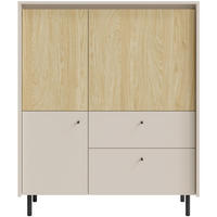 HIGHBOARD Monako mit 2 Schubalden und 3 Türen, Beige Sand - Eichefarben/Beige, Holzwerkstoff/Metall (103/125/42cm) - Beautysofa