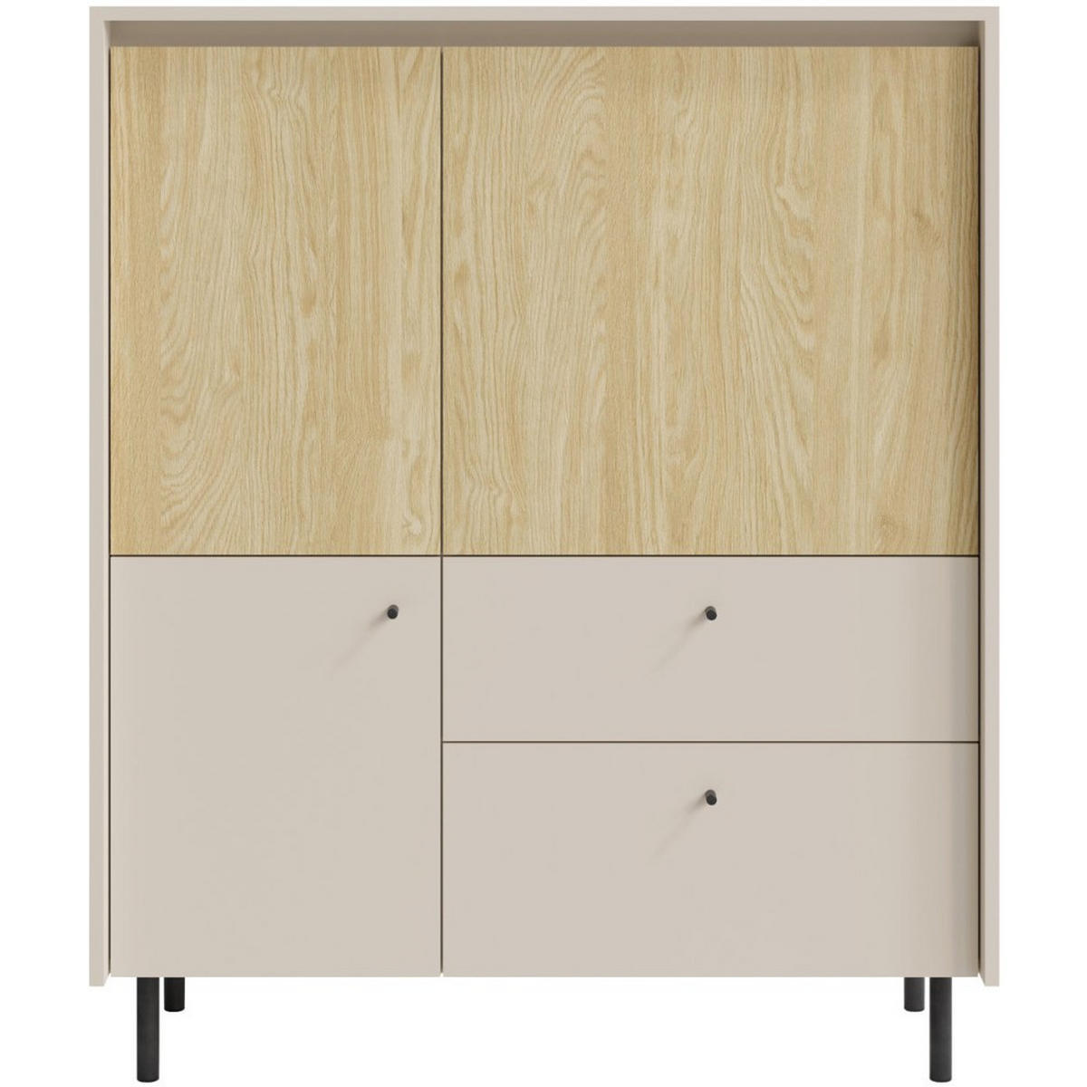 HIGHBOARD Monako mit 2 Schubalden und 3 Türen, Beige Sand - Eichefarben/Beige, Holzwerkstoff/Metall (103/125/42cm) - Beautysofa