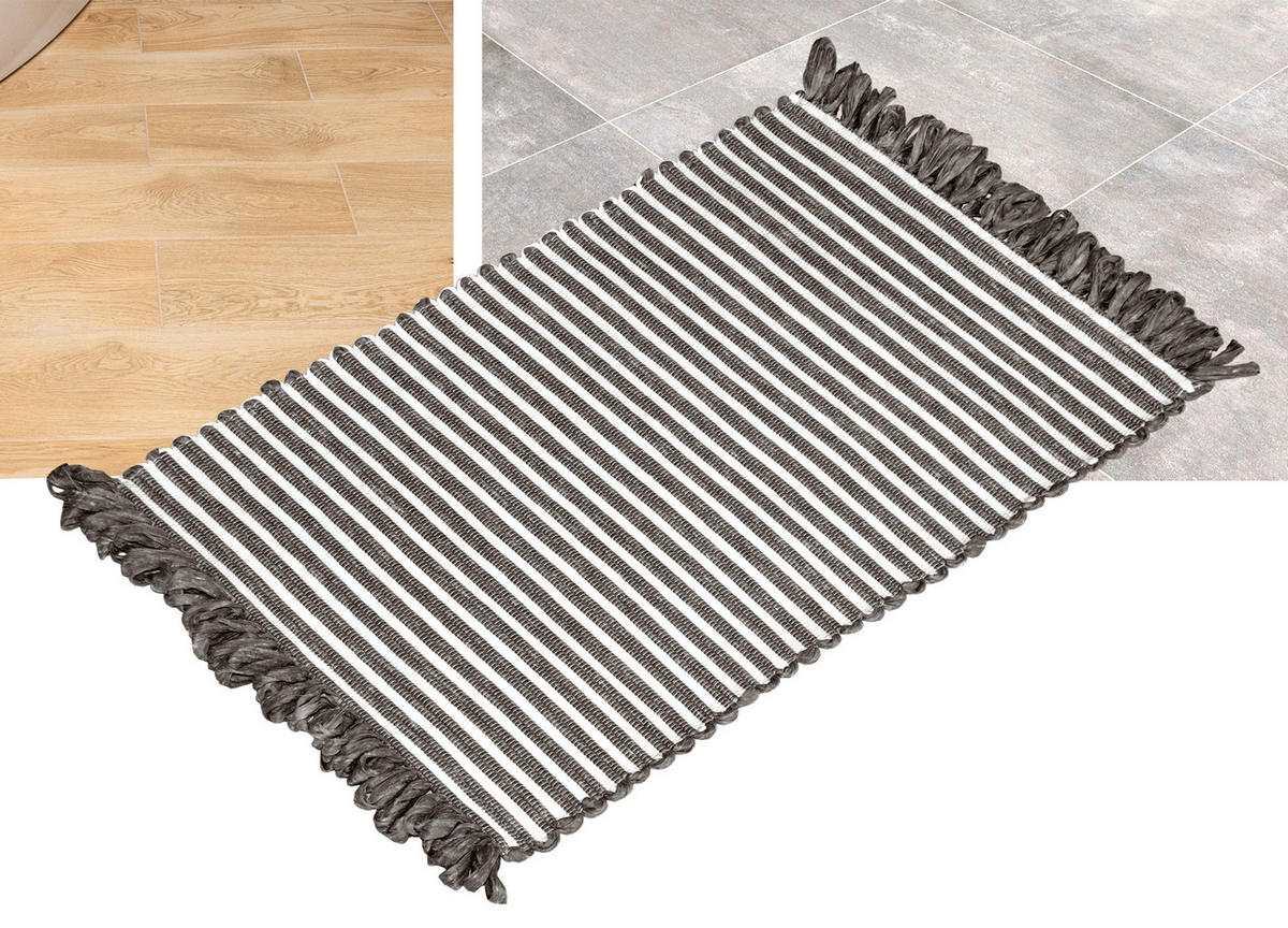 HANDGEWEBTER Läufer 50x70 cm Schiefergrau - Graphitfarben, Naturmaterialien/Textil (50/70cm) - Lashuma