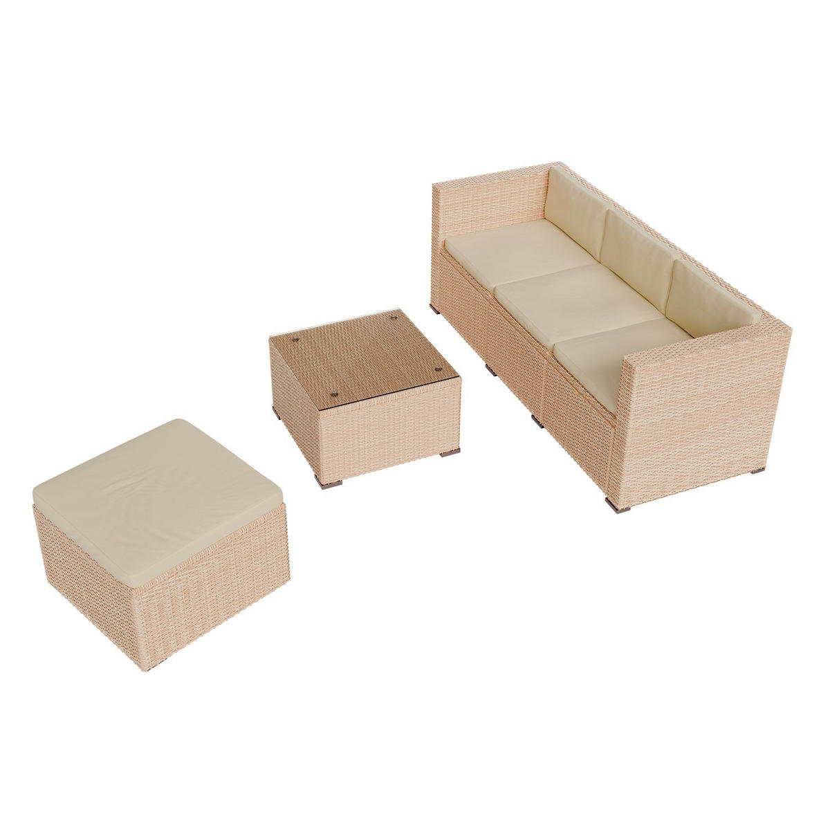 LOUNGEGARNITUR Punta Cana inkl. Abdeckung 3-tlg. - Creme, Kunststoff/Metall - Juskys