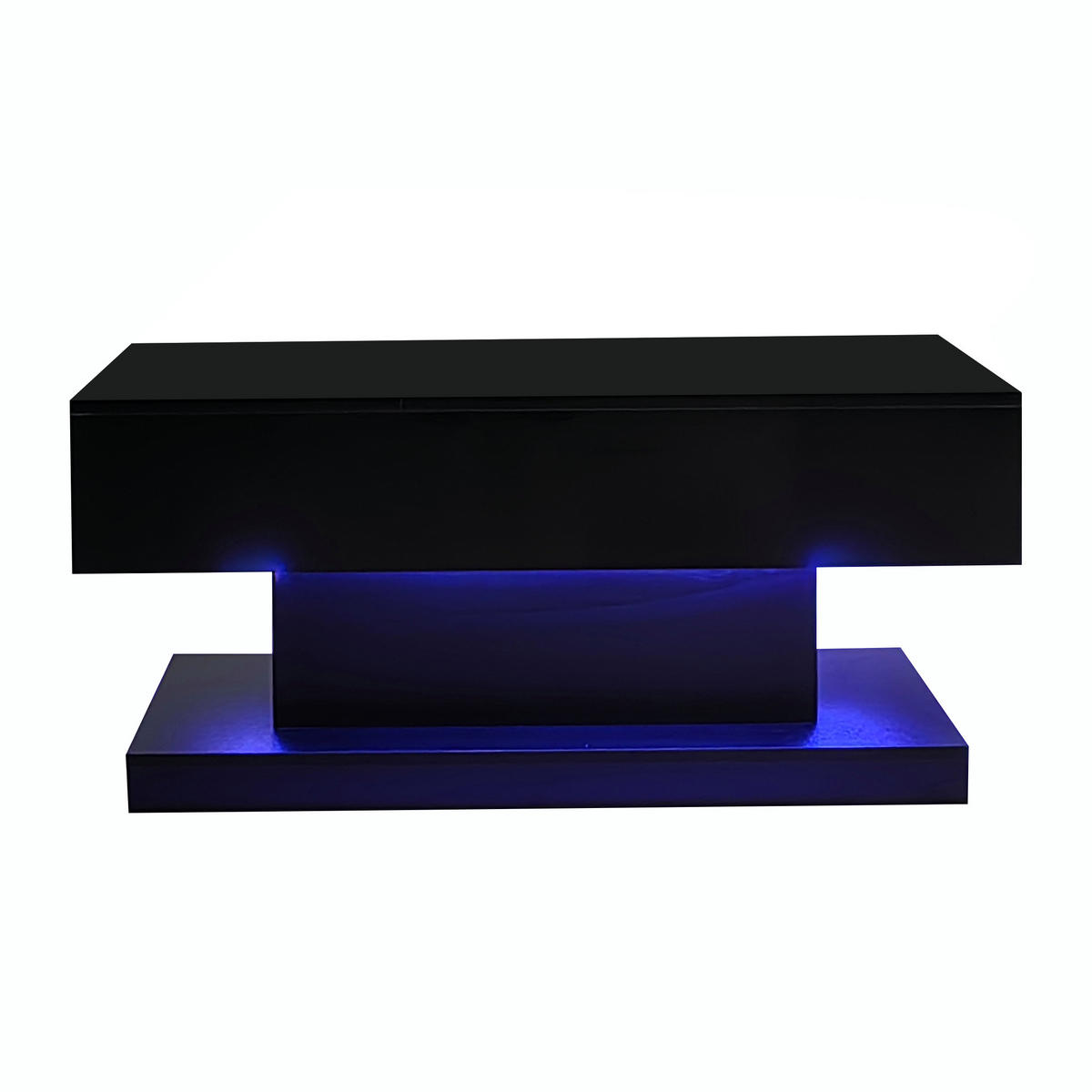 COUCHTISCH Hochglanz Schwarz mit LED Liftfunktion & Stauraum 100×50 cm - Schwarz, Holzwerkstoff (50/100/45cm) - Urban Meuble