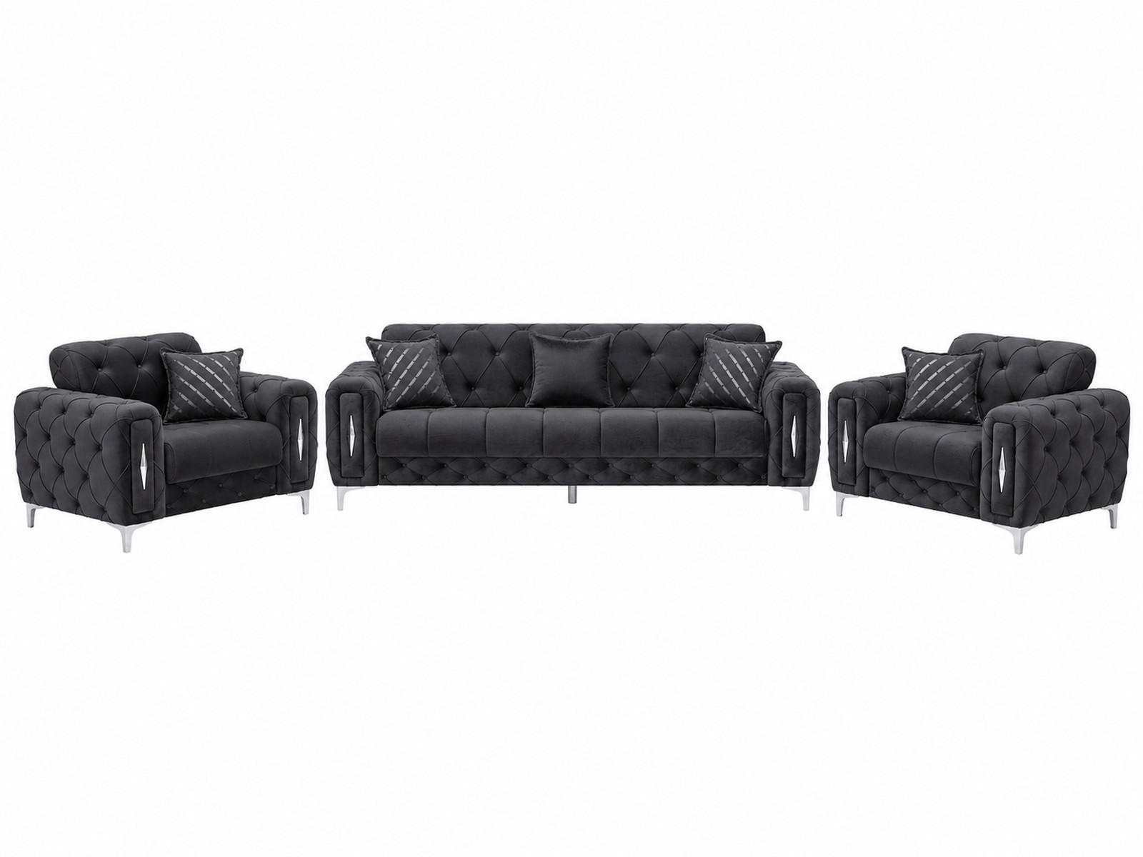SITZGARNITUR Patna, Anthrazit Stellvariante 3+1+1 - Anthrazit, Holzwerkstoff/Kunststoff (245/80/100cm)