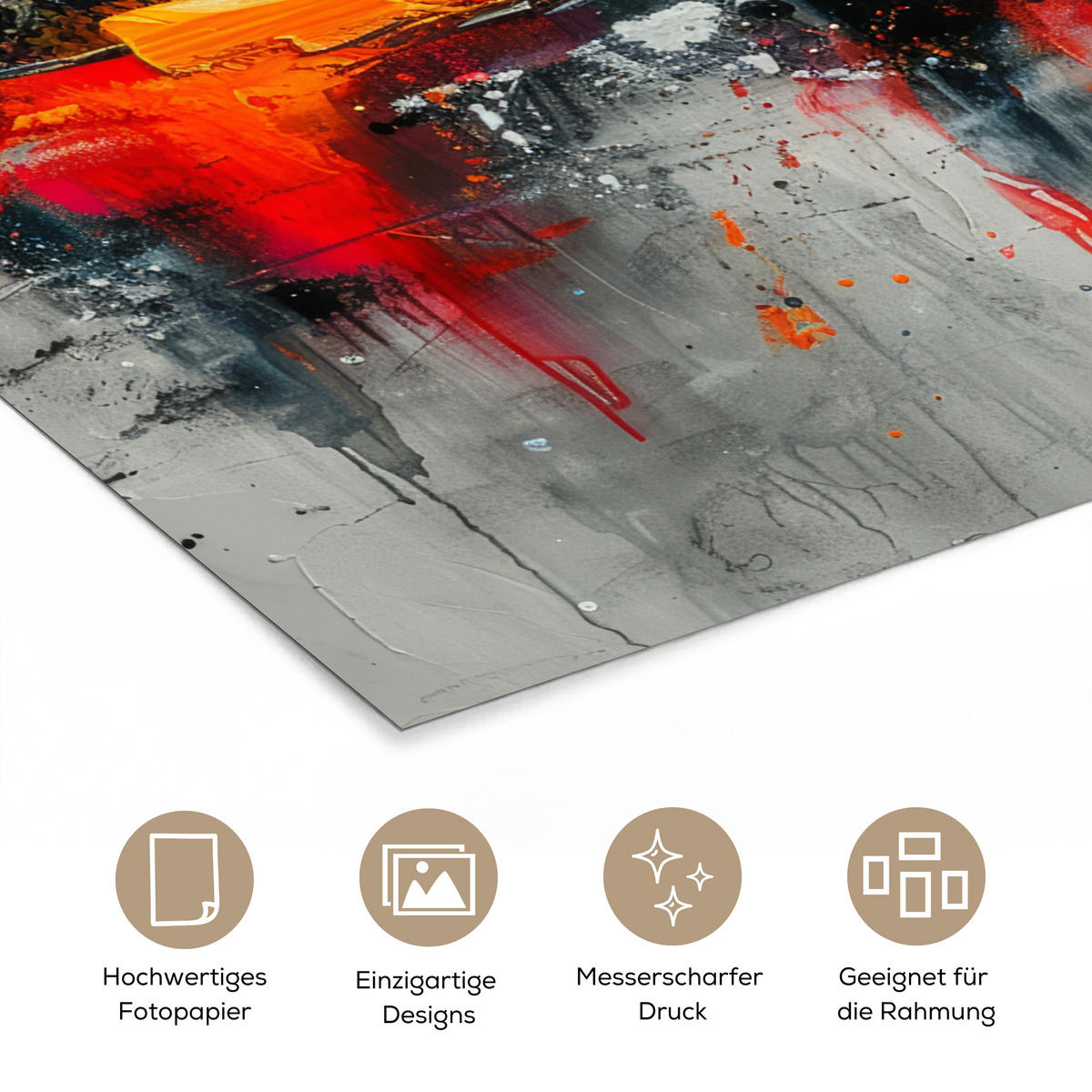 POSTER Moderne Kunst - Orange - Grau - Abstrakt 30x40 cm - Hellgrau, Papier (30/40/0.1cm) - MuchoWow