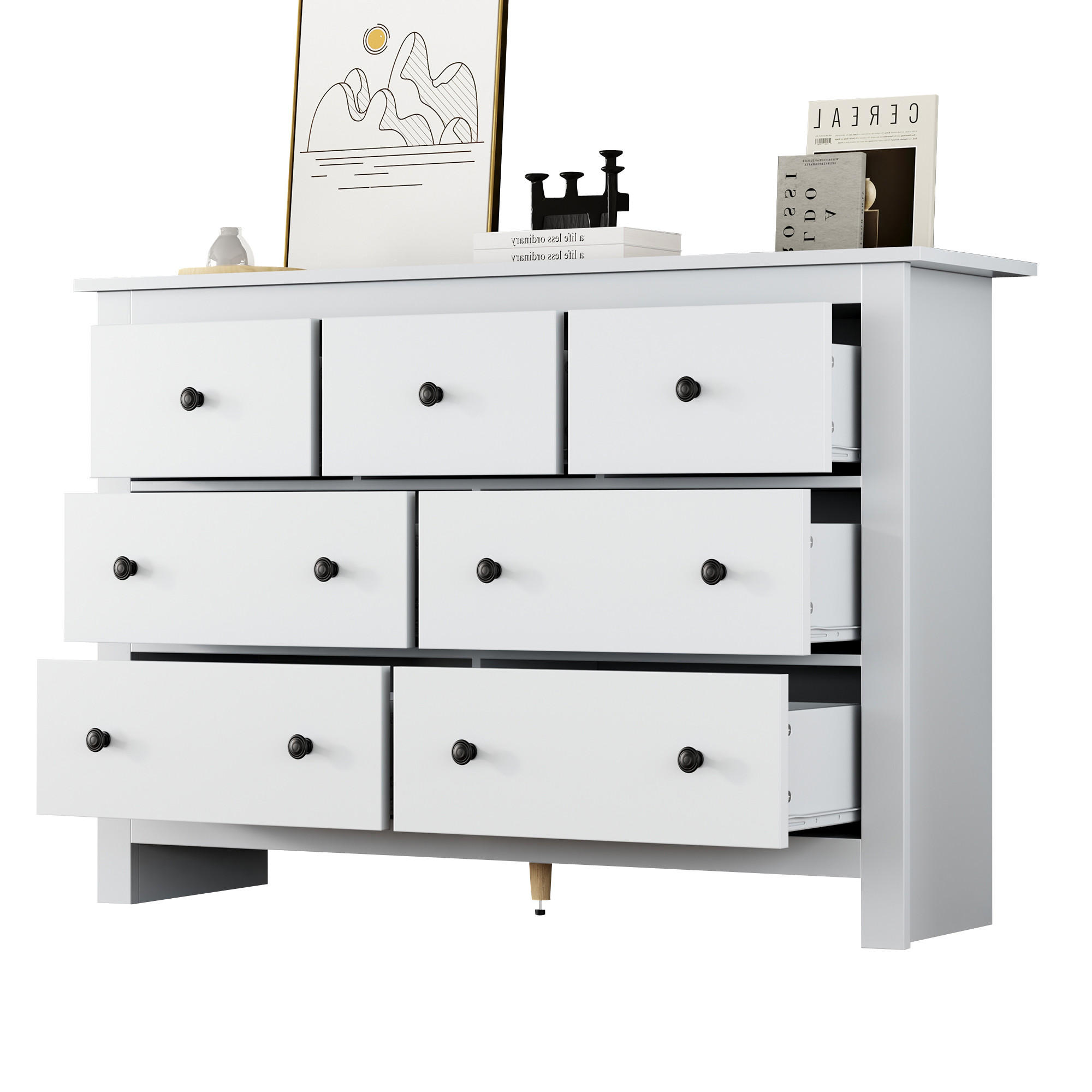 ESSZIMMERSCHRANK, 7 Schubladen, Buffet, Weiß - Weiß, Holzwerkstoff (40/89/152cm) - FLIEKS