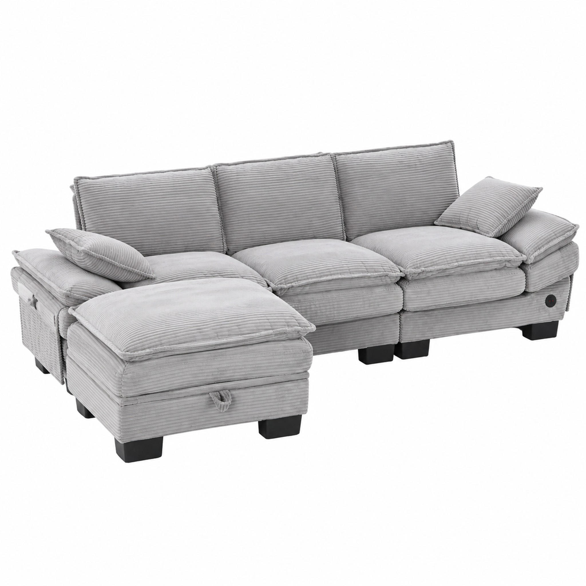 SOFA 3-Sitzer modular mit Hocker 260 x 132 cm Corduroy Light Gray - Hellgrau, Kunststoff (132/260.1cm) - Meubliv