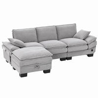 SOFA 3-Sitzer modular mit Hocker 260 x 132 cm Corduroy Light Gray - Hellgrau, Kunststoff (132/260.1cm) - Meubliv
