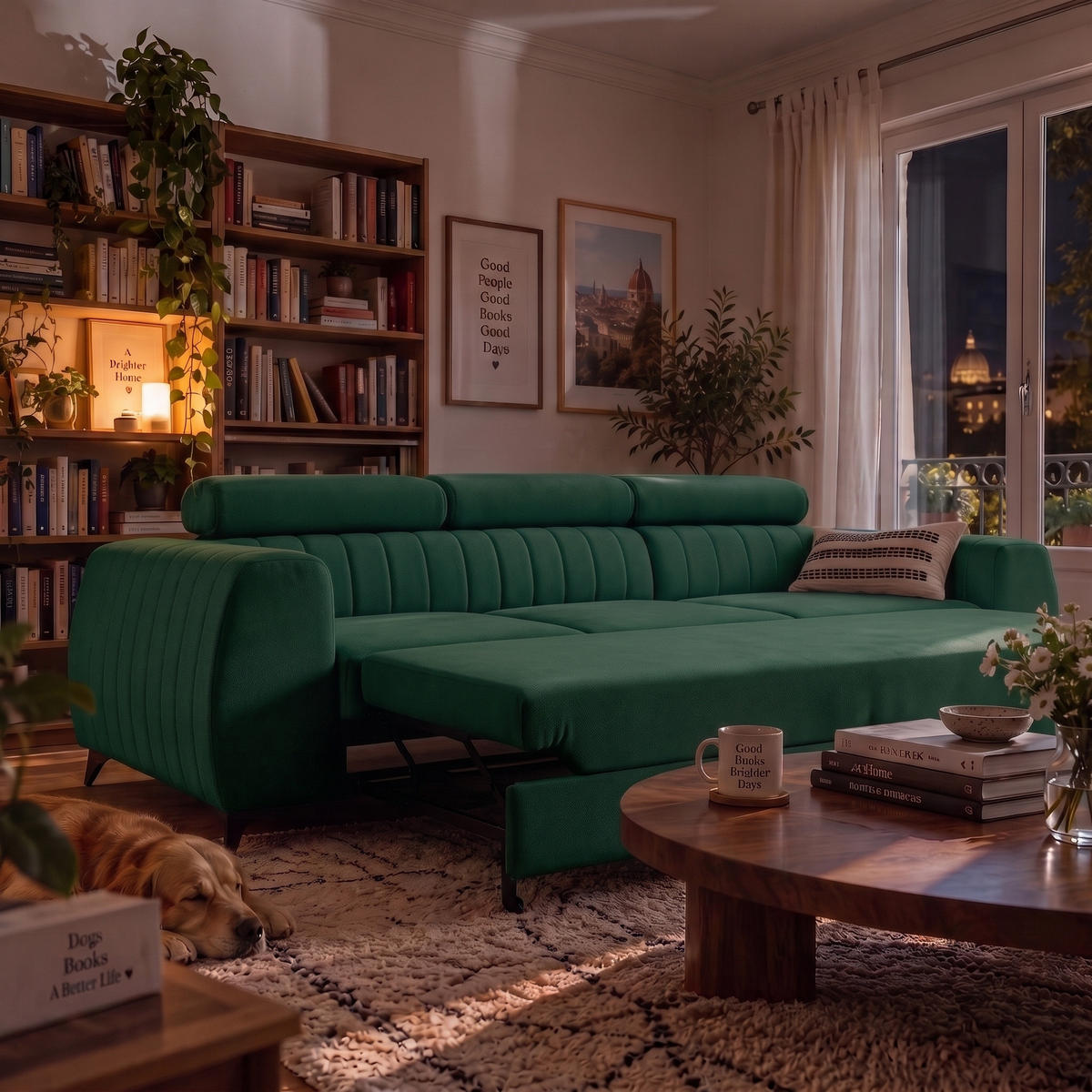 3-SITZER Sofa PIERO mit Schlaffunktion 125x195 Velours Dunkelgrün - Dunkelgrün/Schwarz, Holz/Textil (260/90/100cm) - Muffo