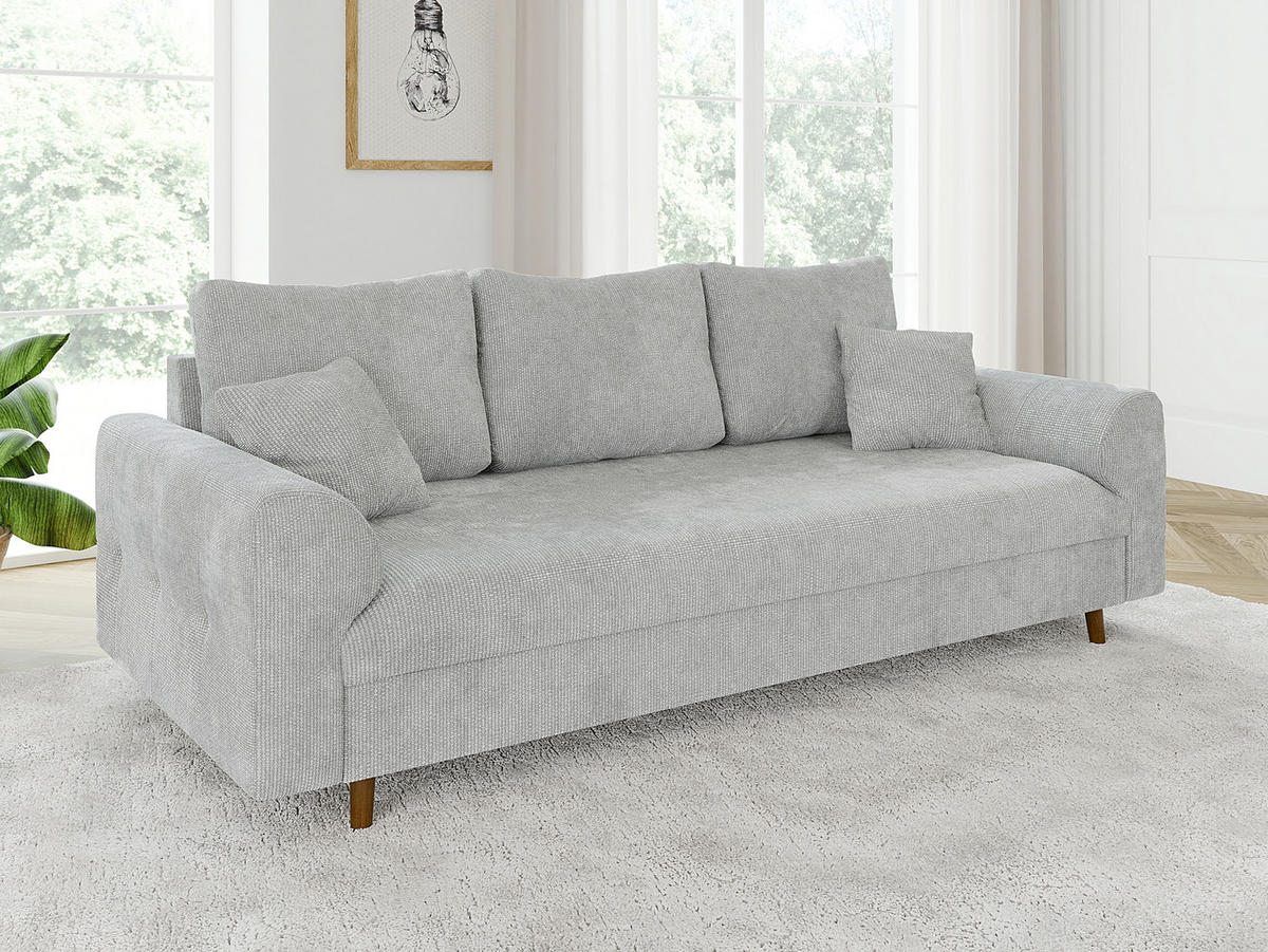 SITZGARNITUR 3+2 Sigurd Hellgrau Chenille - Hellgrau/Braun, Holz/Textil (210/81/93cm) - S-Style Möbel