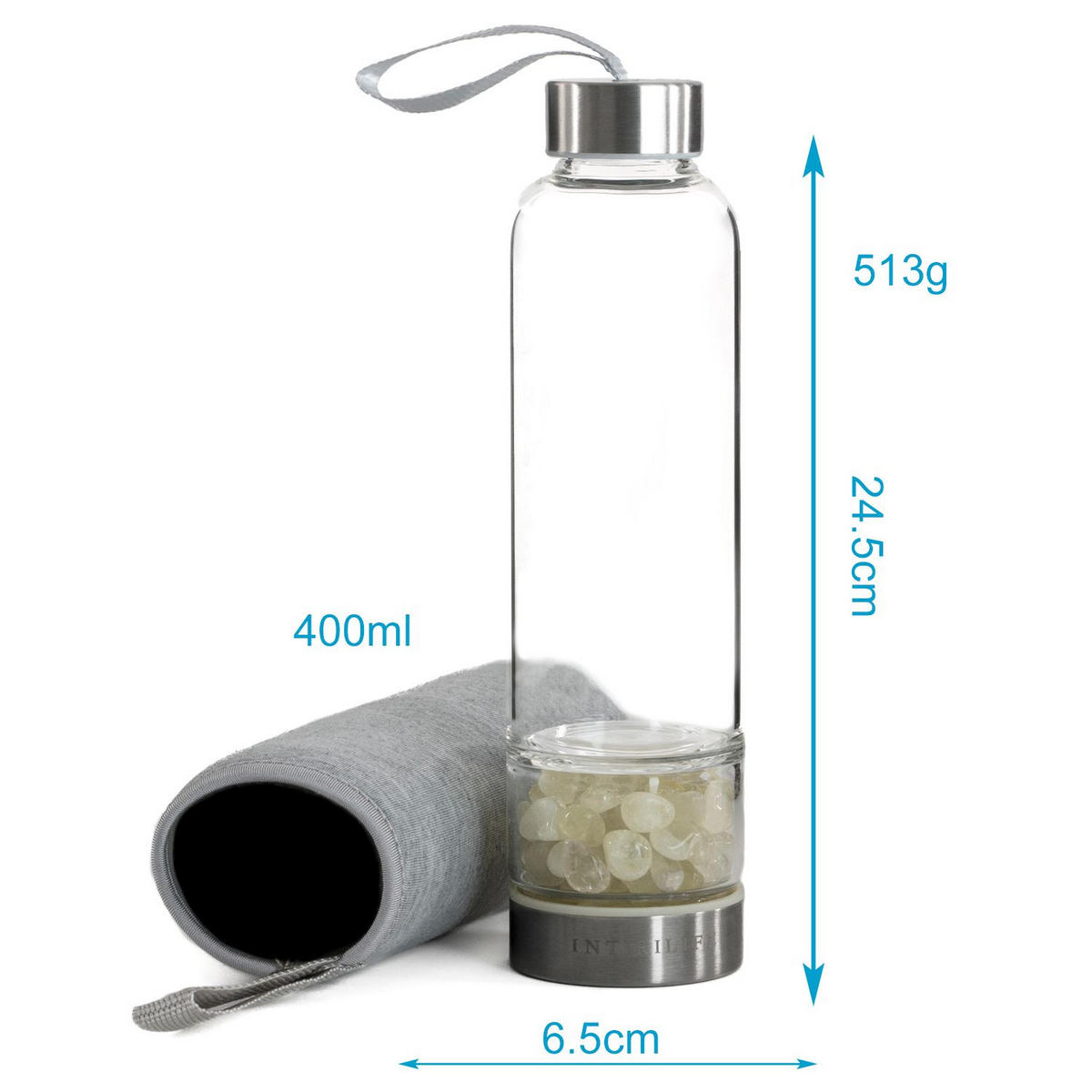 WASSERFLASCHE mit Heilsteinen und Tasche 400ml - Gelb, Glas (0.4L) - Intirilife