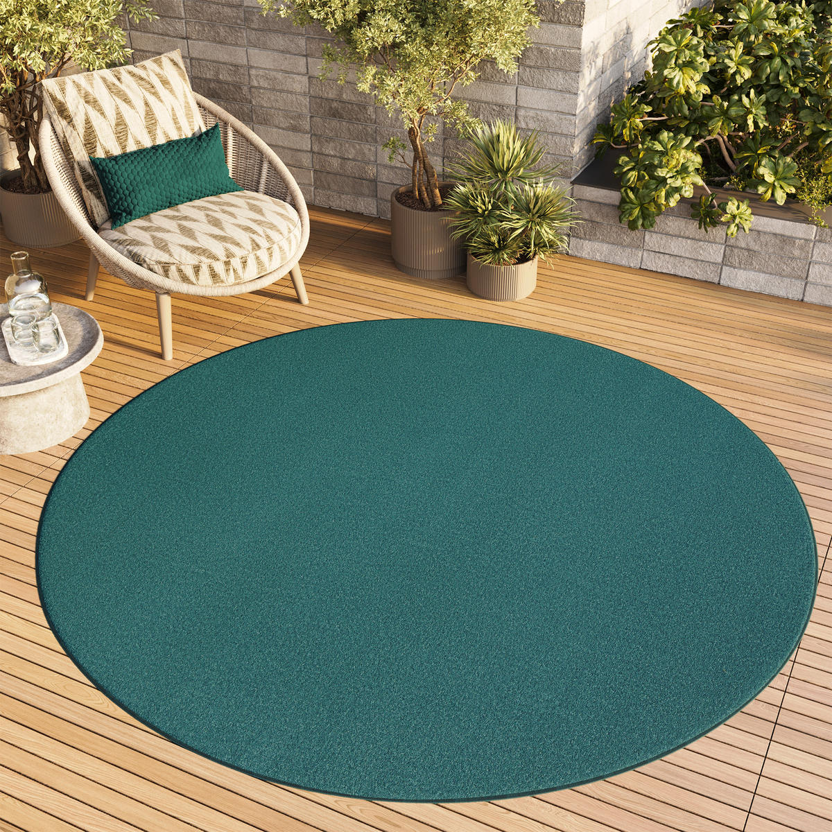 TEPPICH MONO Rund Outdoor Blau 100/100 cm - Blau, Textil (100/100cm) - Tapiso