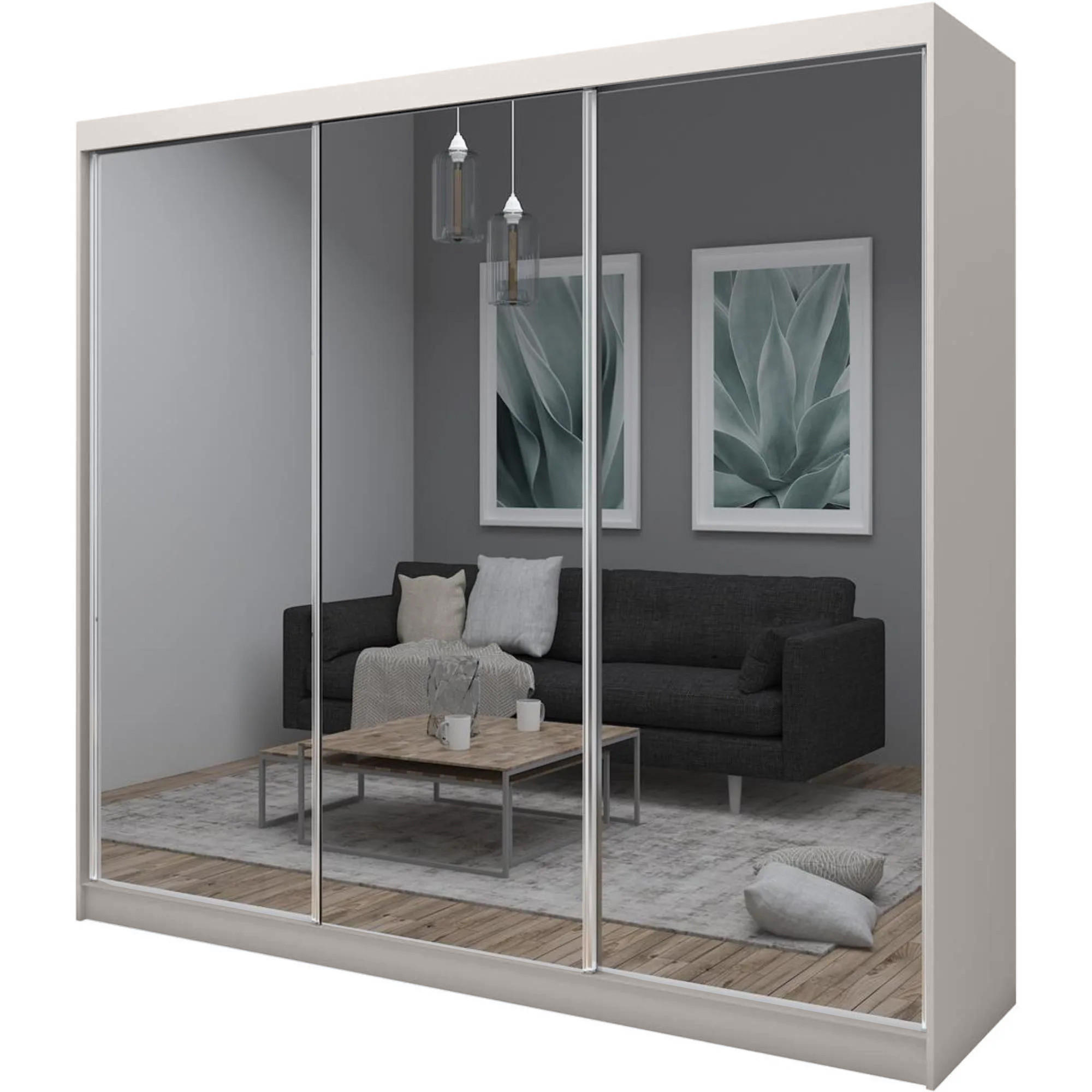 Beautysofa SKŘÍŇ s posuvnými dveřmi Debra II 240/216/61 kašmír se zrcadlem a zásuvkami