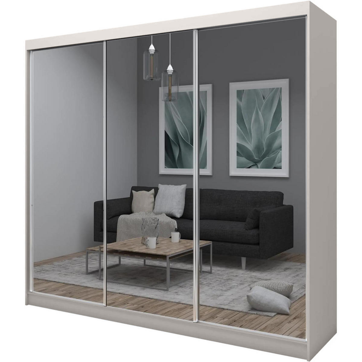 SCHWEBETÜRENSCHRANK Debra 240/216/61 kaschmir mit Spiegel und Schubladeneinsätze - Kaschmir, Holzwerkstoff (240/216/61cm) - Beautysofa