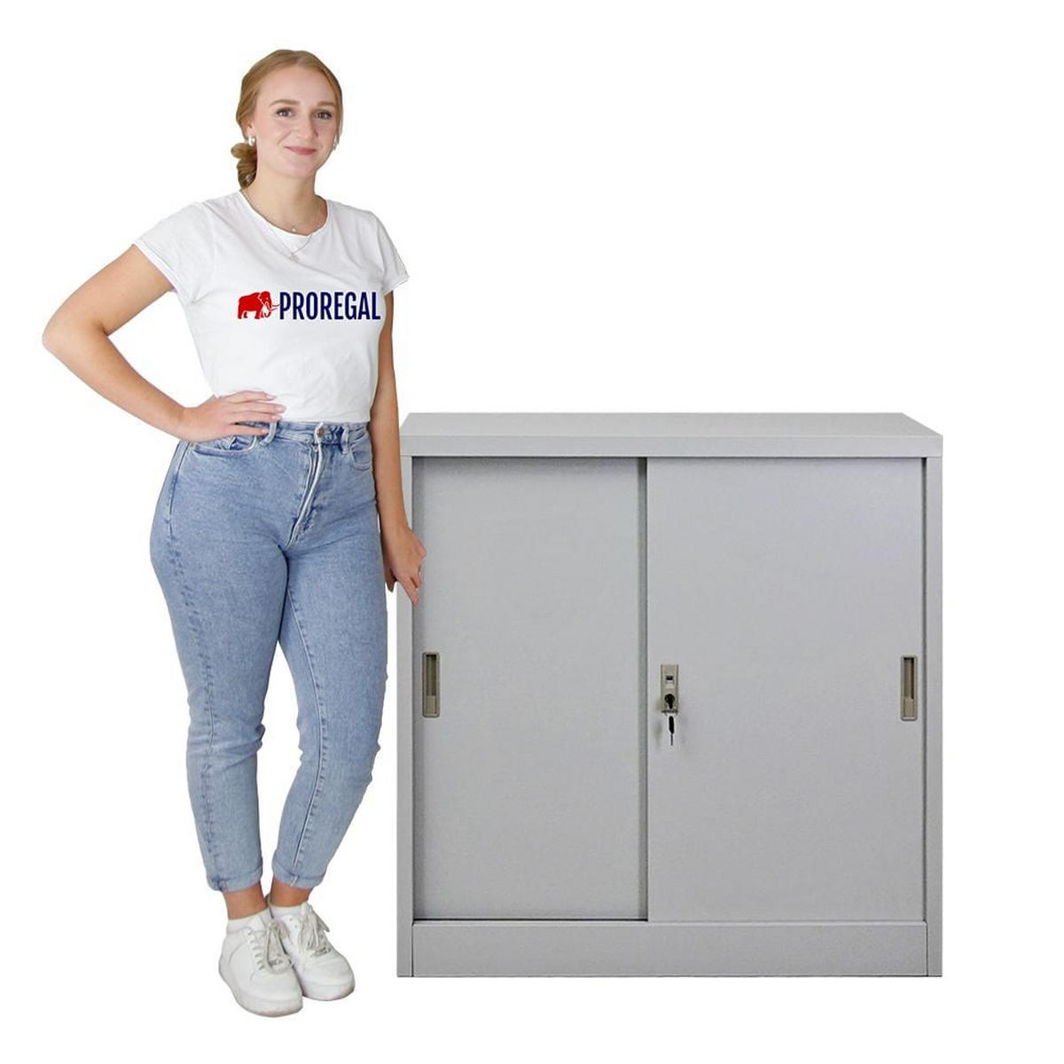 AKTENSCHRANK Elephant 2er-Set mit Schiebetüren 90x90x40cm Lichtgrau - Hellgrau, Metall (180/90/40cm) - PROREGAL