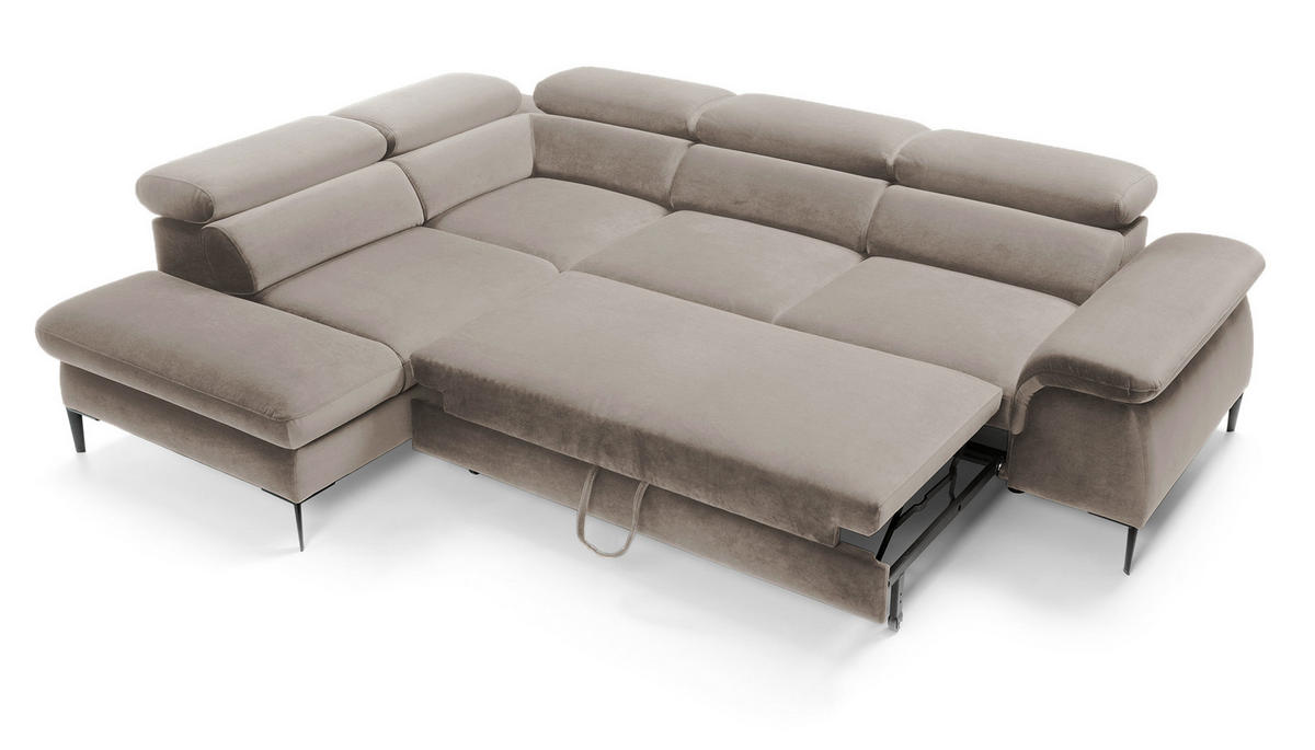 SCHLAFSOFA 280 cm Amaro L mit verstellbaren Kopfstützen, Links, Dunkelbeige - Cappuccino, Holz (280/214cm) - Emporius