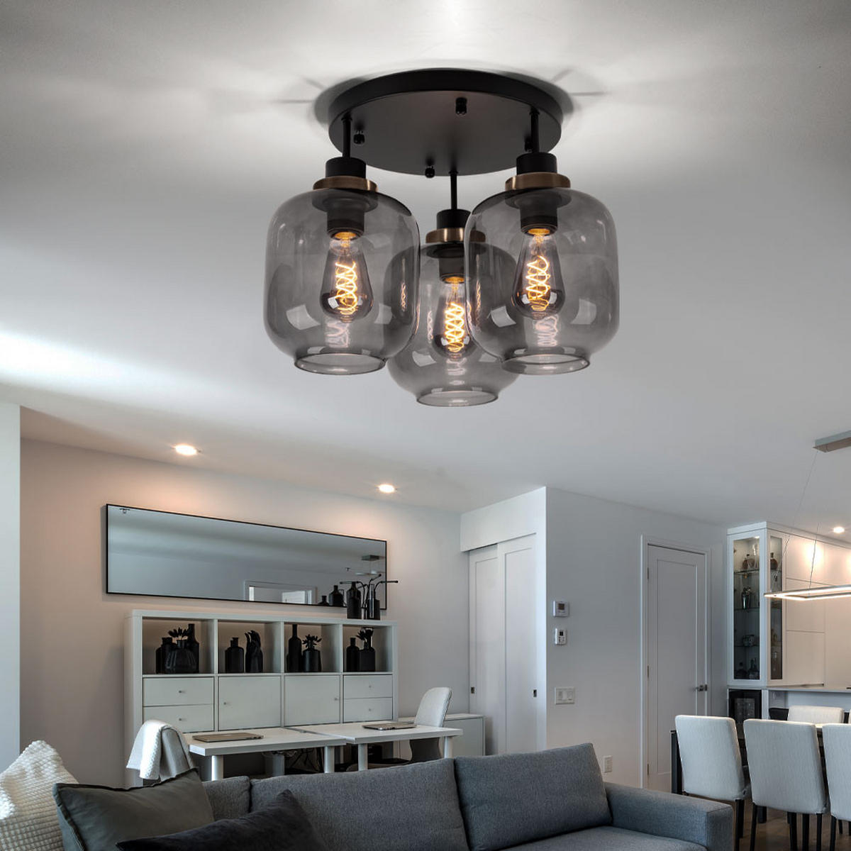 DECKENLEUCHTE Metall Schwarz matt rauch - Schwarz, Glas (45/45/33cm) - Globo Lighting