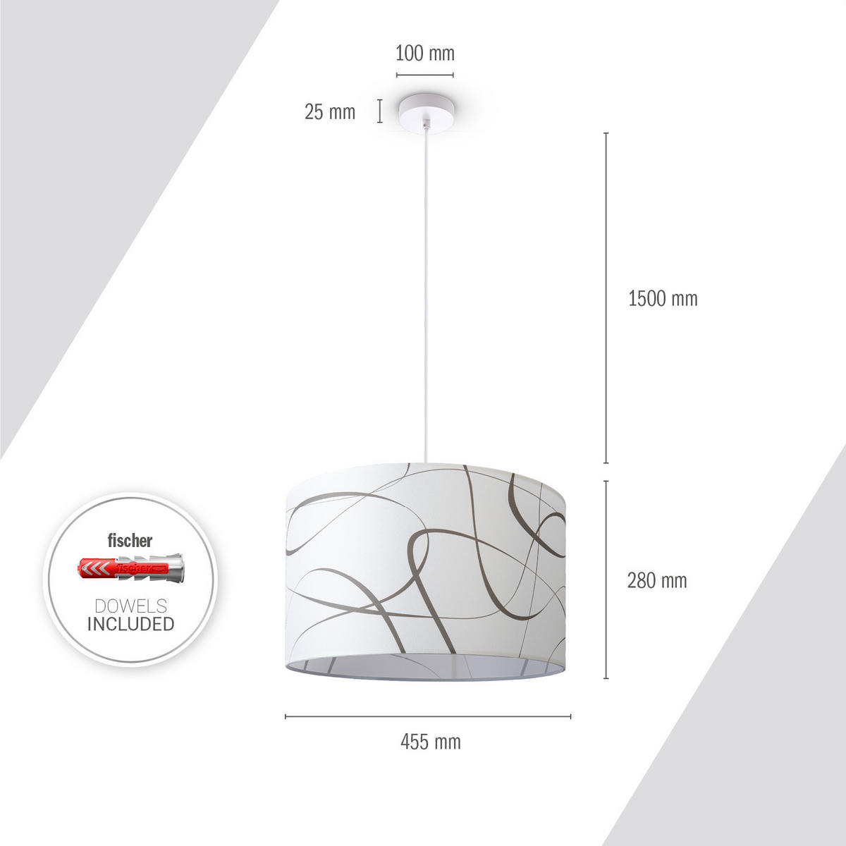 PENDELLEUCHTE Hugo Pd1 Tri 003 - Weiß, Metall (45.5/45.5/27cm) - Paco Home