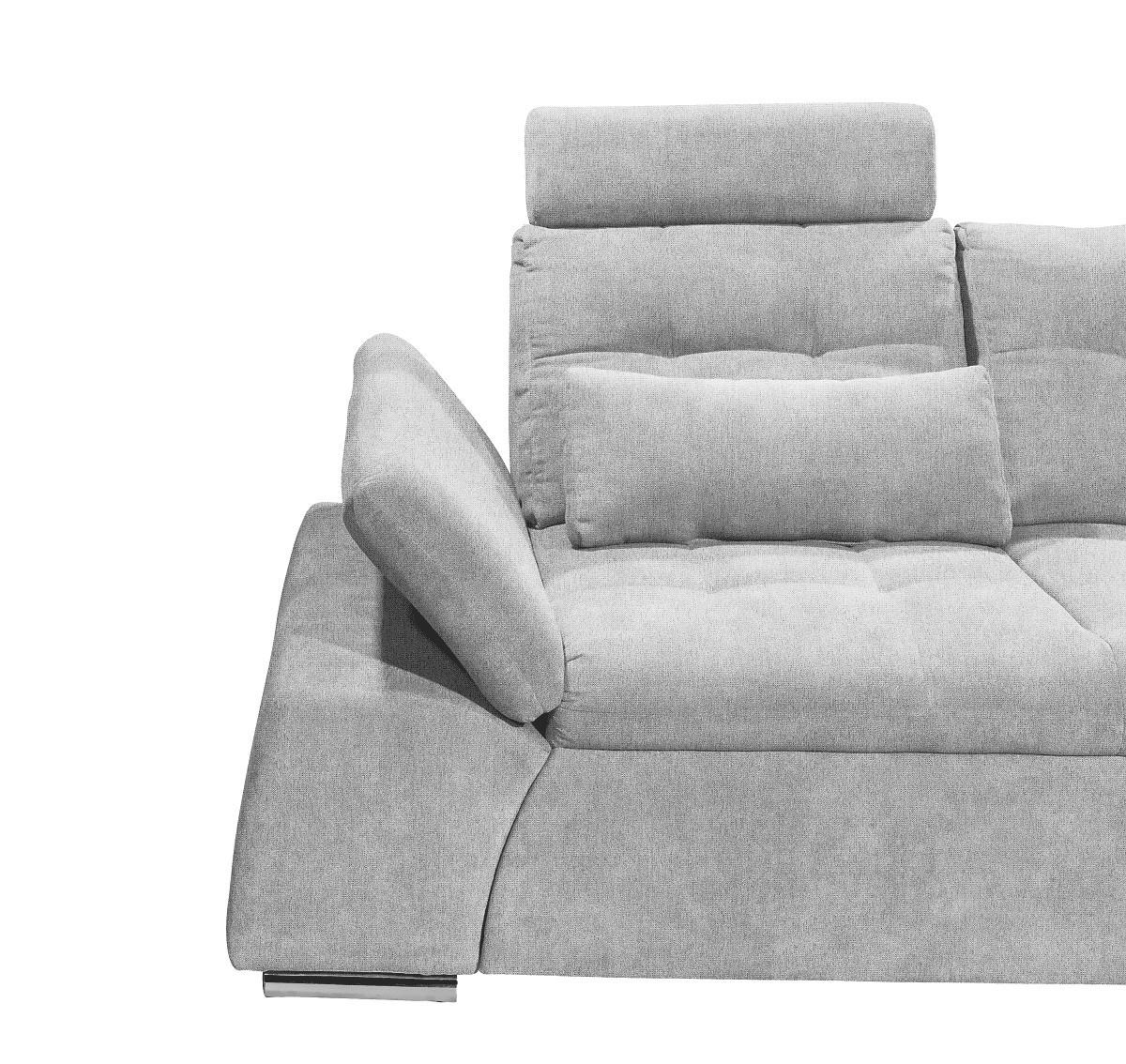 ECKSOFA mit Schlaffunktion, verstellbare Armlehne und Kopfstützen - Chromfarben/Hellgrau, Textil (219/260cm) - ed exciting design