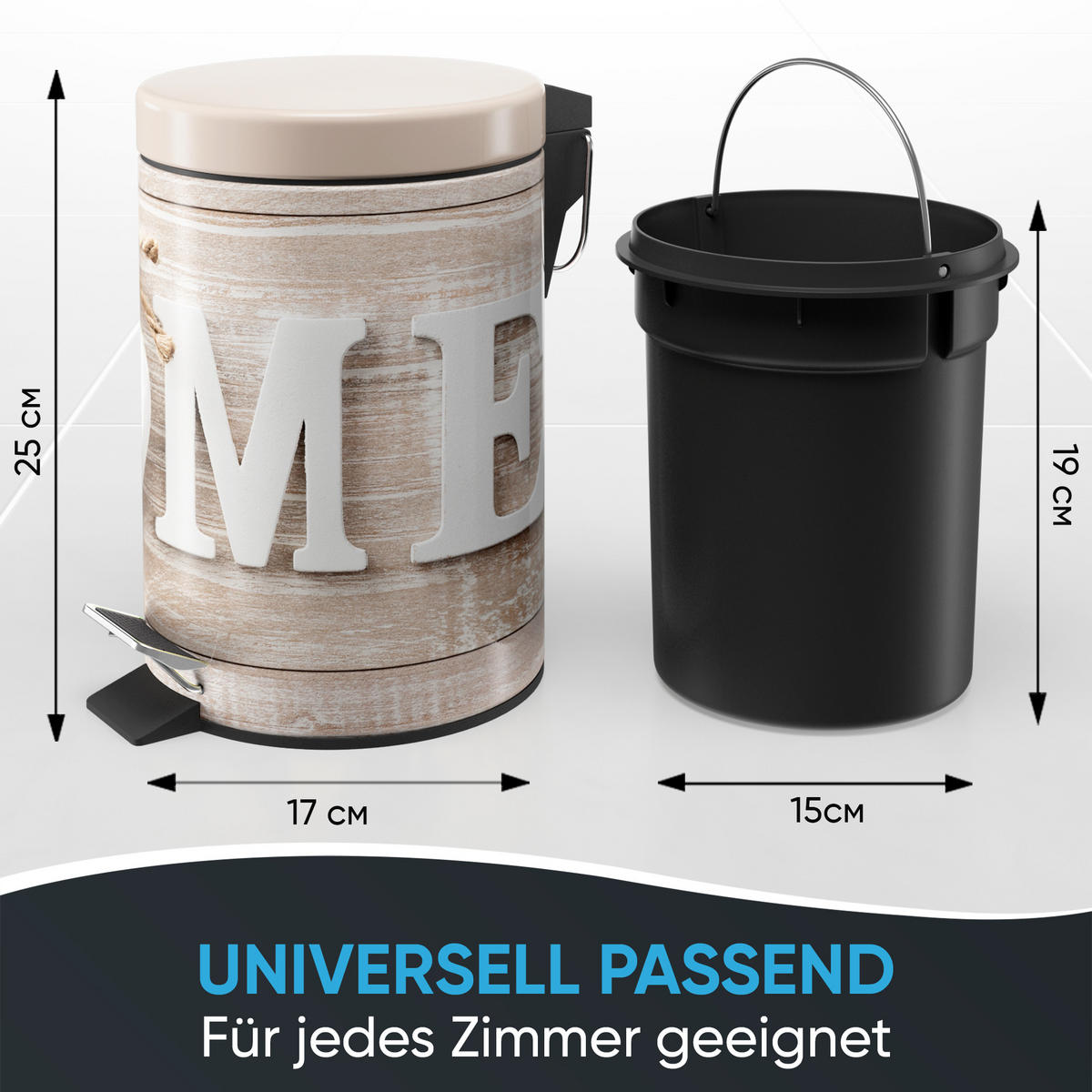 KOSMETIKEIMER Home - Hellbraun/Beige, Kunststoff/Metall (17/25/25cm) - Sanilo