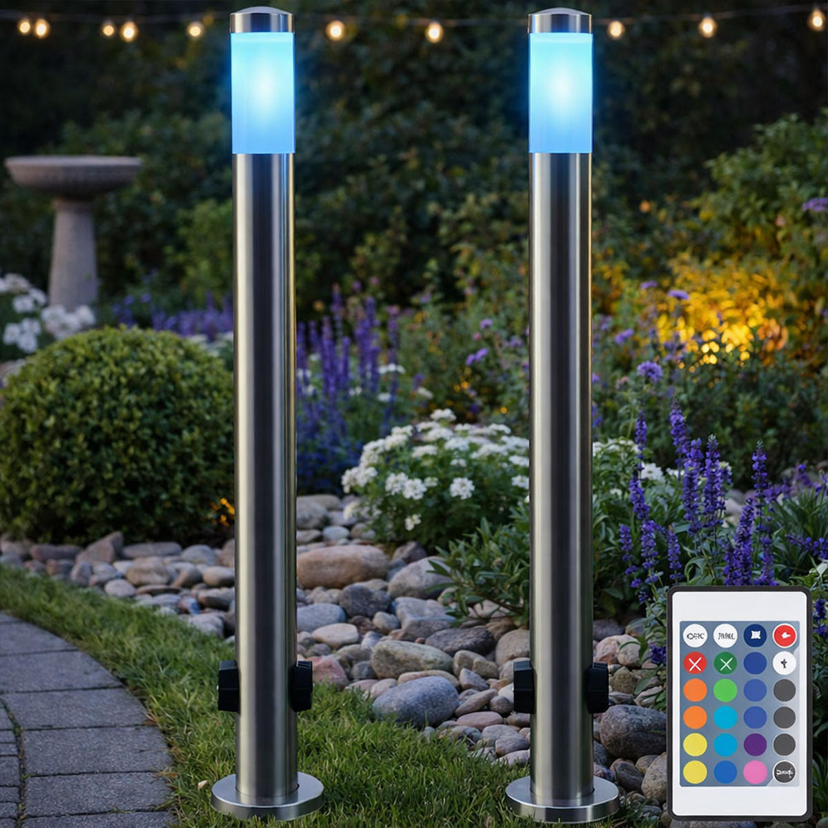 RGB LED STEHLEUCHTE Edelstahl 2er Set - Silberfarben, Metall (7.6/7.6/110cm) - Globo Lighting