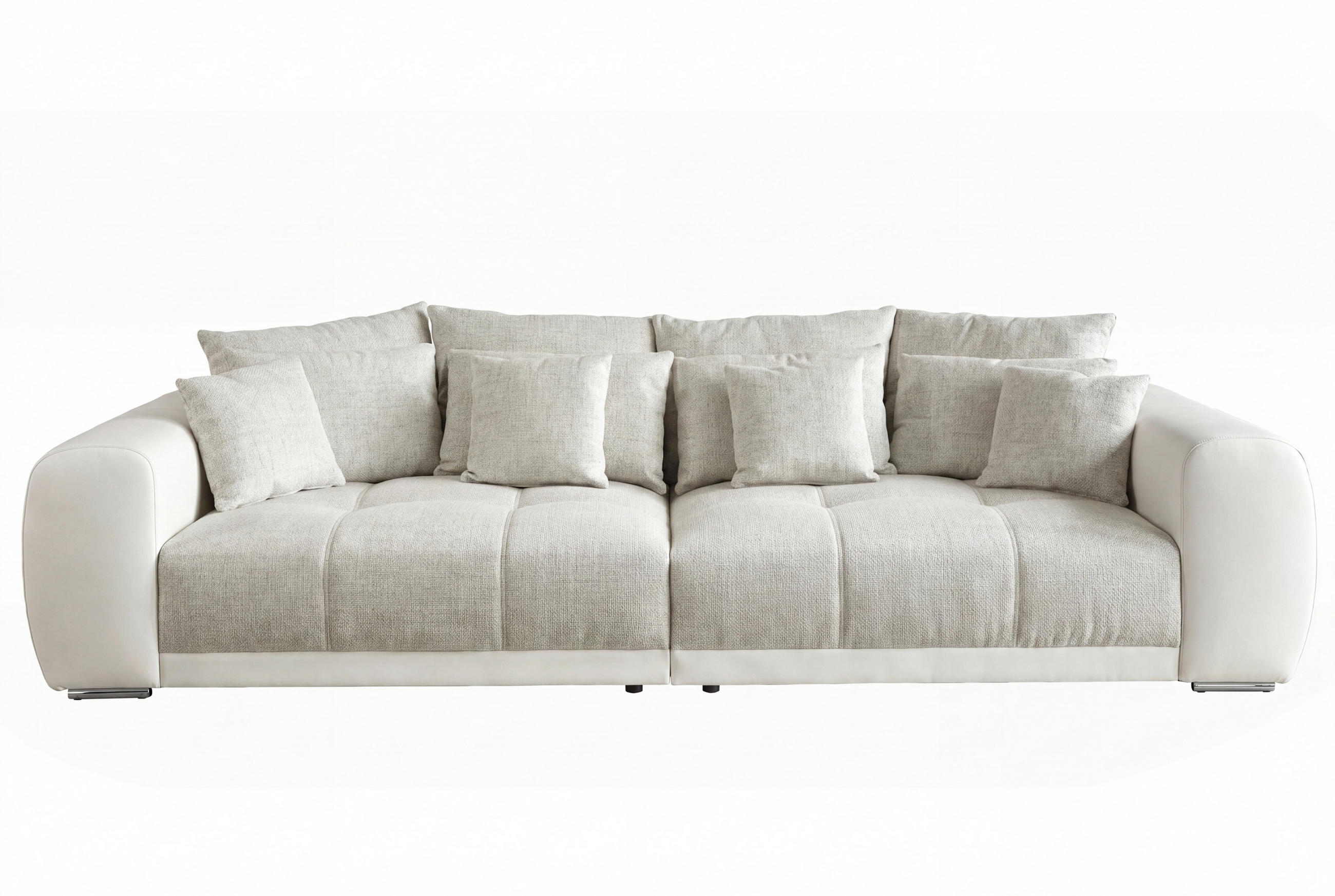 luma-home BIG-SOFA s pružinovým jádrem, Š306/H134/V86 cm, korpus z umělé kůže v bílé barvě + potah z tkaniny se strukturou v šedobéžové barvě / 15113