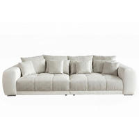 BIG-SOFA Federkern B306/T134/H86 cm, Liegefläche 120x240 cm, Korpus Kunstleder Weiß+Bezug Web-Strukturstoff Grau Beige / 15113 - Chromfarben/Greige, Kunststoff/Textil (306/86/134cm) - luma-home