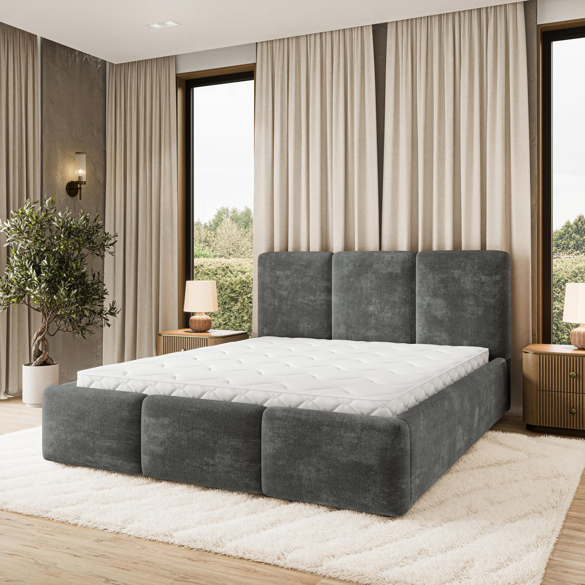 POLSTERBETT MORENA LM 160x200 cm mit Bettkästen - Grau - Grau, Holz (160/200cm) - MASSENO