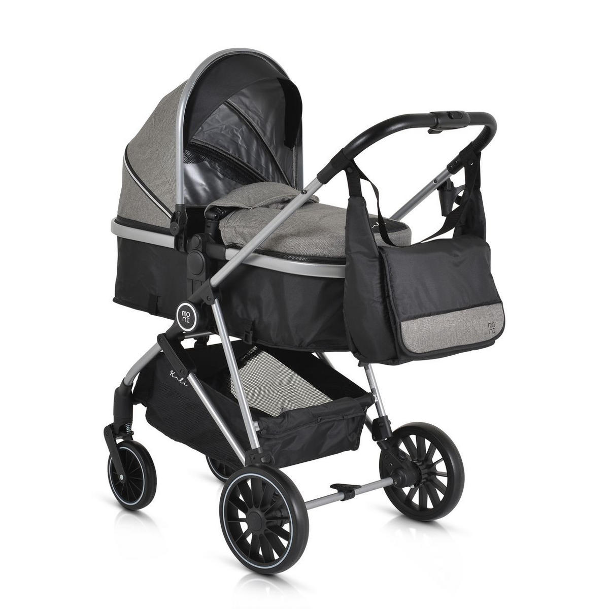 KINDERWAGEN 2 in 1 Kali grau umbaubar, Korb, Getränkehalter, Tasche - Grau, Metall (77/58/109cm) - Moni