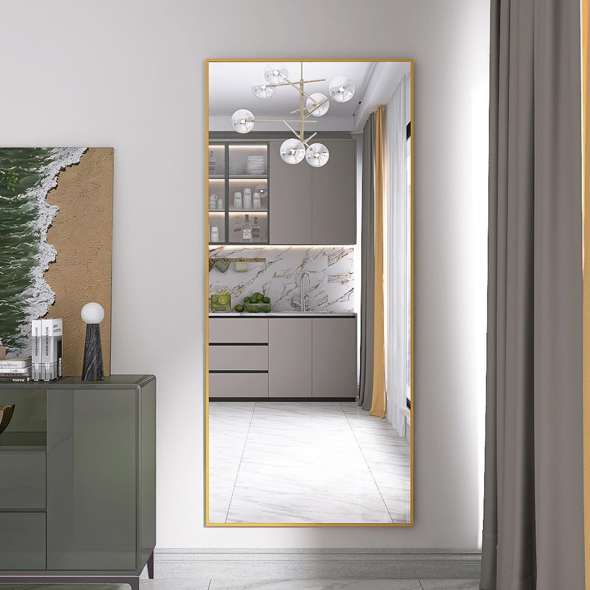 GANZKÖRPERSPIEGEL 80x180 cm, rechteckiger Aluminiumrahmen in Gold, ideal für Schlaf- & Wohnzimmer - Goldfarben, Metall (80/3/180cm) - BRILVERDE