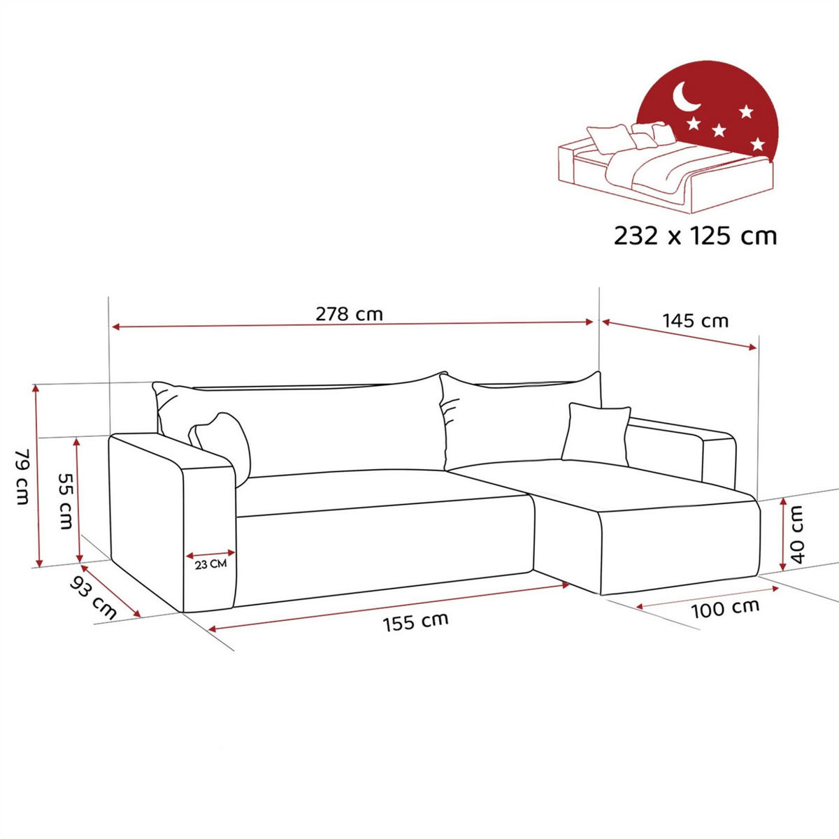 ECKSOFA Luna Max Mit Schlaffunktion - Weiß, Holzwerkstoff/Textil (145/278cm) - Fun Möbel