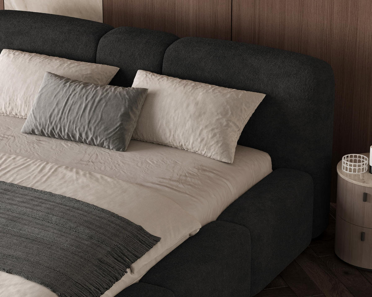 POLSTERBETT Monte160x200 cm- Bettkasten und Stauraum - Doppelbett mit Stabilem Metallrahmen - Monte-Stoff- Schwarz - Schwarz, Holzwerkstoff (160/200cm) - Chilly
