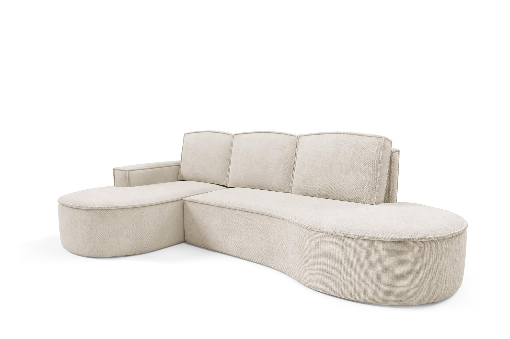 ECKSOFA Flow Hellbeige, mit Schlaffunktion und Kissen in Curio Stoff, linke seite - Creme, Holzwerkstoff/Textil (277/157cm) - Bettso