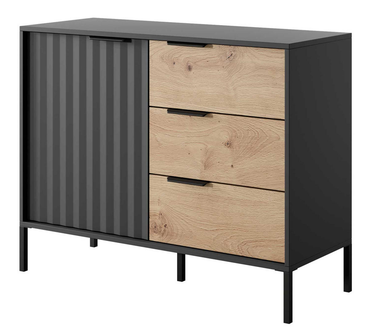 KOMMODE Rave schwarz / Eiche Artisan 103 / 39,5 / 81cm - Eichefarben/Schwarz, Holz/Holzwerkstoff (103/81/39.5cm) - Feldmann-Wohnen
