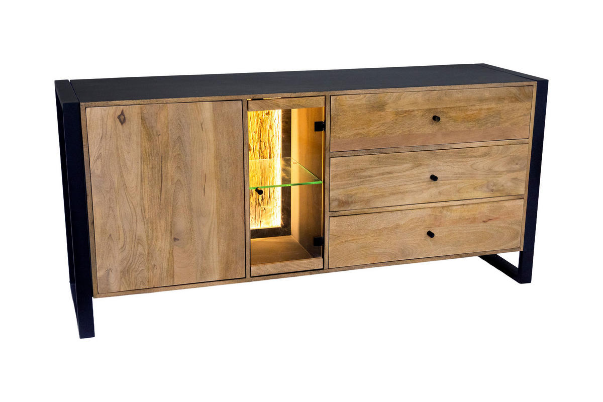 SIDEBOARD Liv Schubladen Mangoholz Schwarz Matt 81x47x173cm - Schwarz, Holz (173/81/47cm) - DELUKE