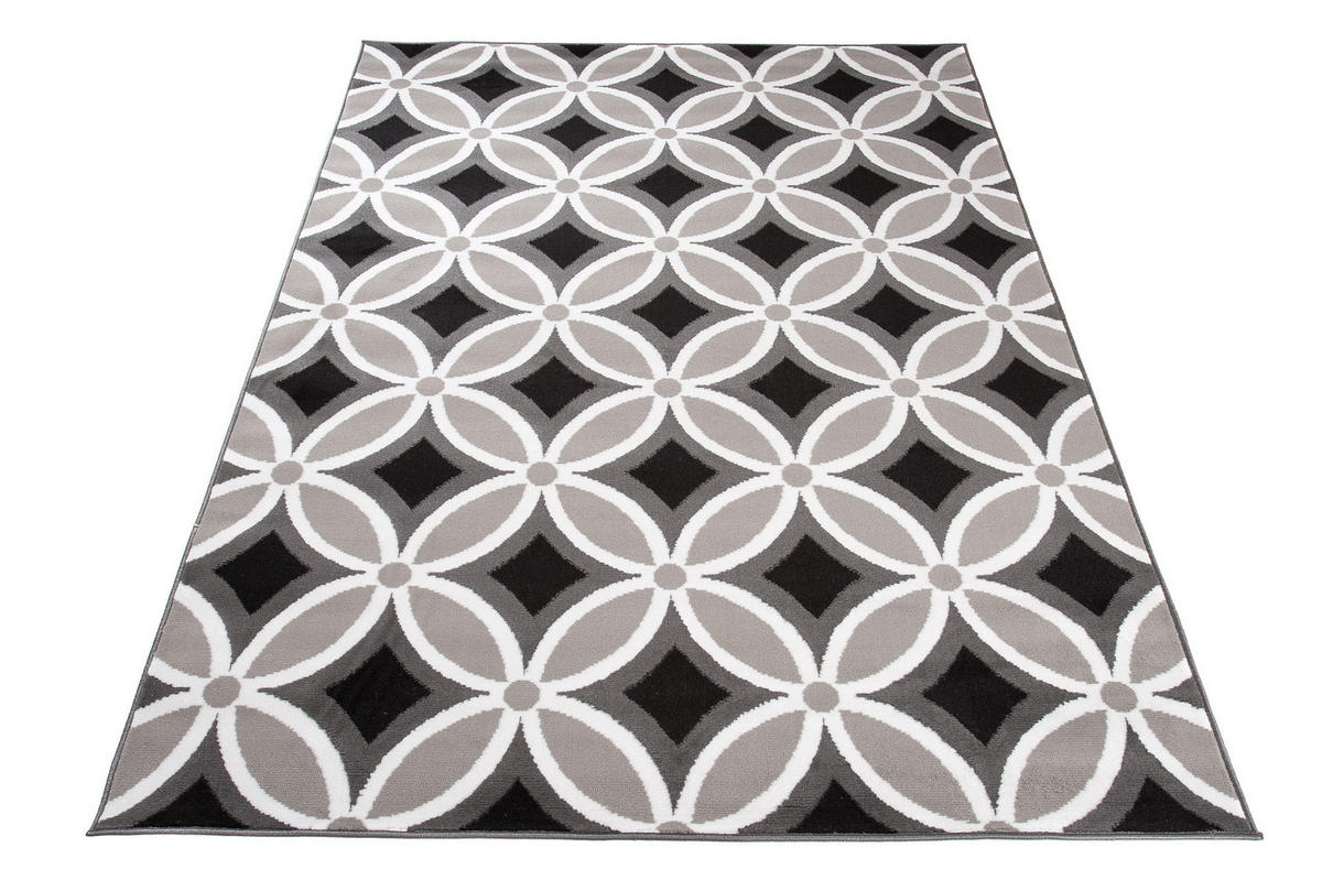 TEPPICH MAYA Schwarz Geometrisch Mosaik Karo 140/200 cm - Grau, Textil (140/200cm) - Tapiso