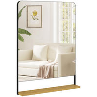 WANDSPIEGEL DE-14360 mit Holzablage, Metallrahmen Schwarz - Schwarz, Glas (80/10/60cm) - ComfortXL