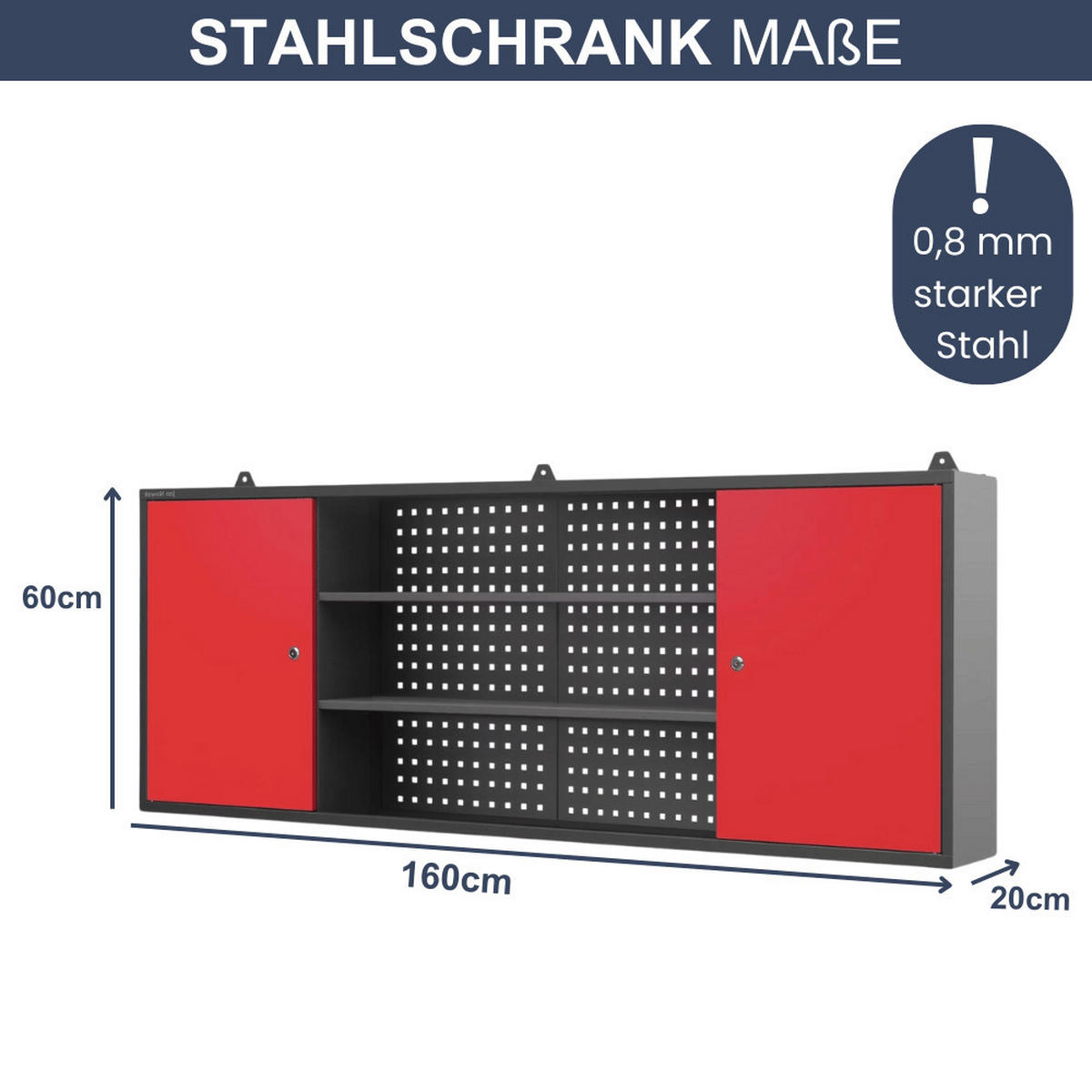 HÄNGESCHRANK Werkstatt abschließbar OLIS 60x160x20cm Anthrazit-Rot - Anthrazit, Metall (160/60/20cm) - DELUKE