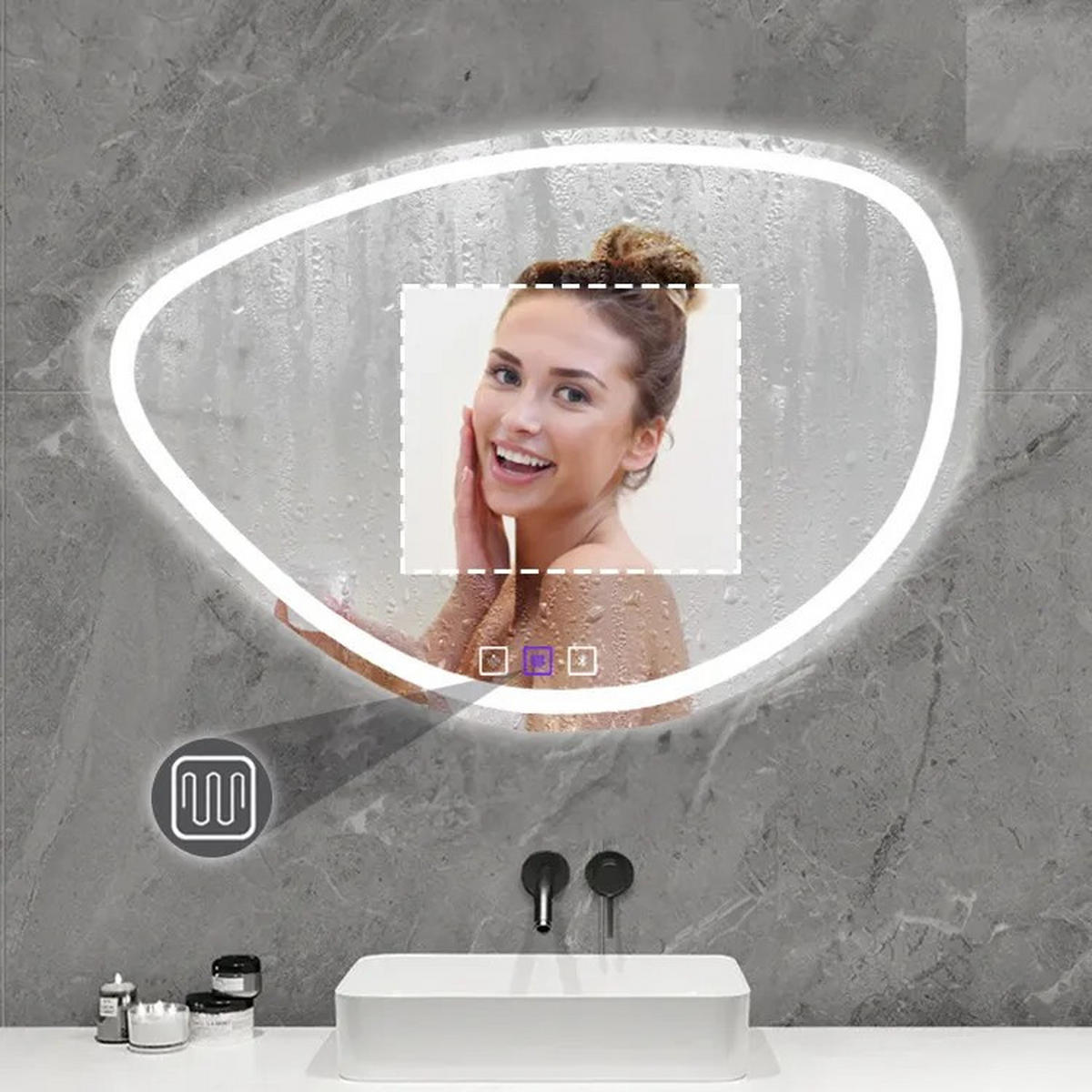 SPIEGEL Rea Led 70x100cm Fog - Grau, Glas (68/100/2cm) - REA