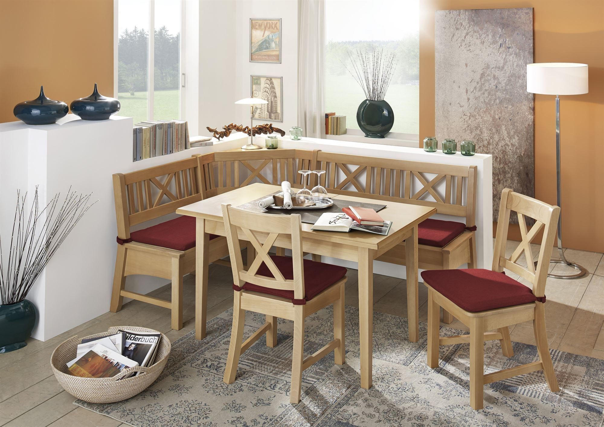 ECKBANKGRUPPE im modernen Landhausstil Deborah Massivholz Buche/Rot - Buchefarben/Rot, Holz (179/1/139cm) - 58aufmkessel