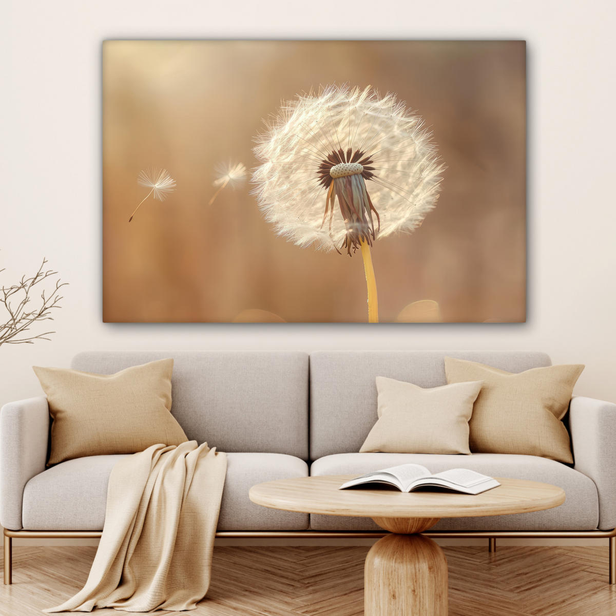 LEINWANDBILD Löwenzahn - Beige - Natur - Blume Wohnzimmer Groß 120x80 cm - Hellbraun, Textil (120/80cm) - MuchoWow