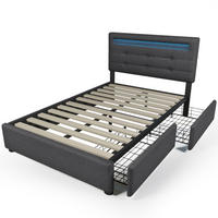 POLSTERBETT mit LED und 2 Schubladen 90x200 cm Leinen Grau inkl. Matratze - Grau, Metall (90/200cm) - Meubliv