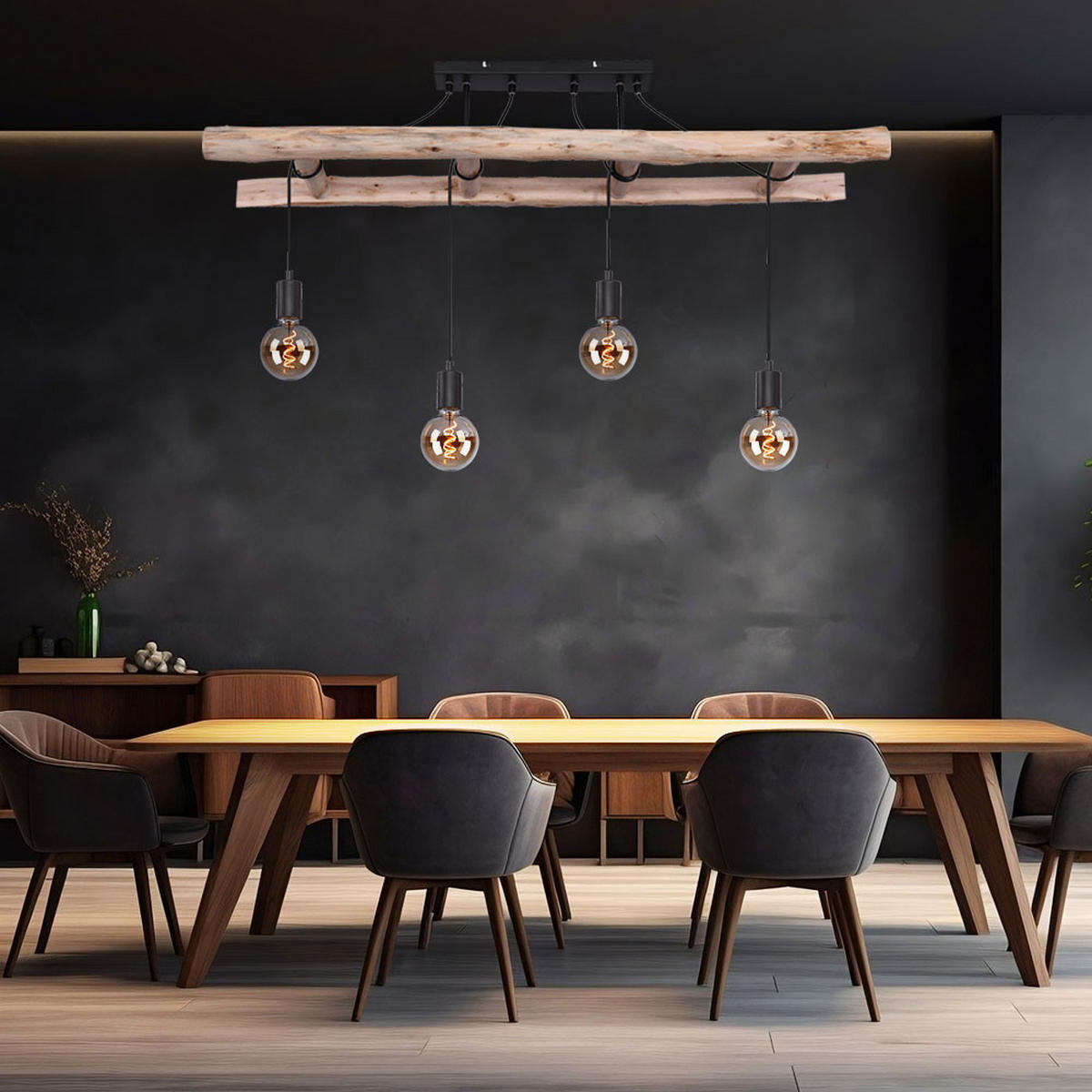 HÄNGELEUCHTE IRMGARD natur Schwarz - Schwarz, Holz (115/30/80cm) - Globo Lighting