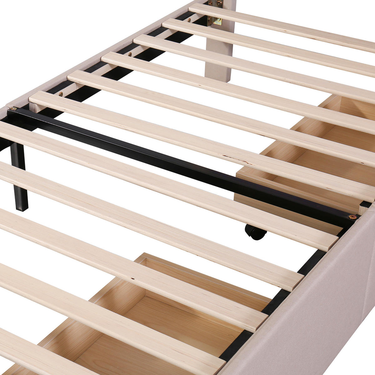 POLSTERBETT aus Stoff 210x99 cm in Beige mit LED & 2 Schubladen - Beige, Textil (90/200cm) - Modfu