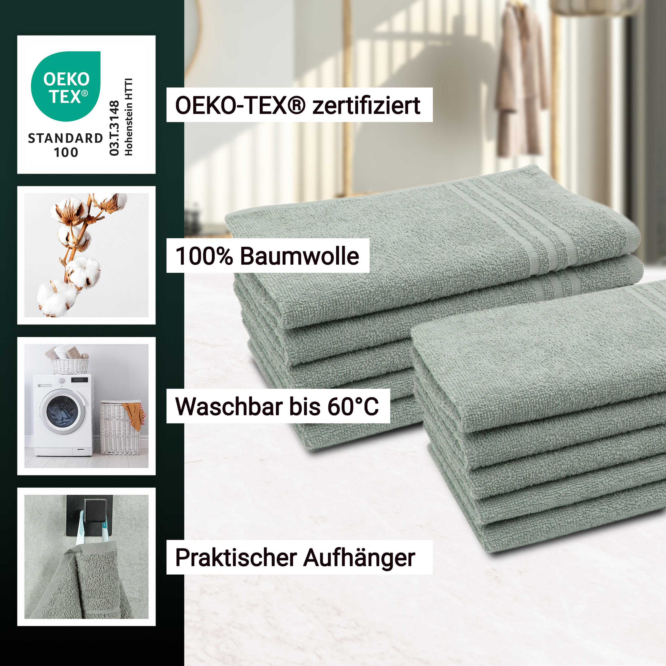 GÄSTETÜCHER, 10er-Set, 30x50 cm, 100% Baumwolle, Grau - Grau, Textil (30/50cm) - Zollner
